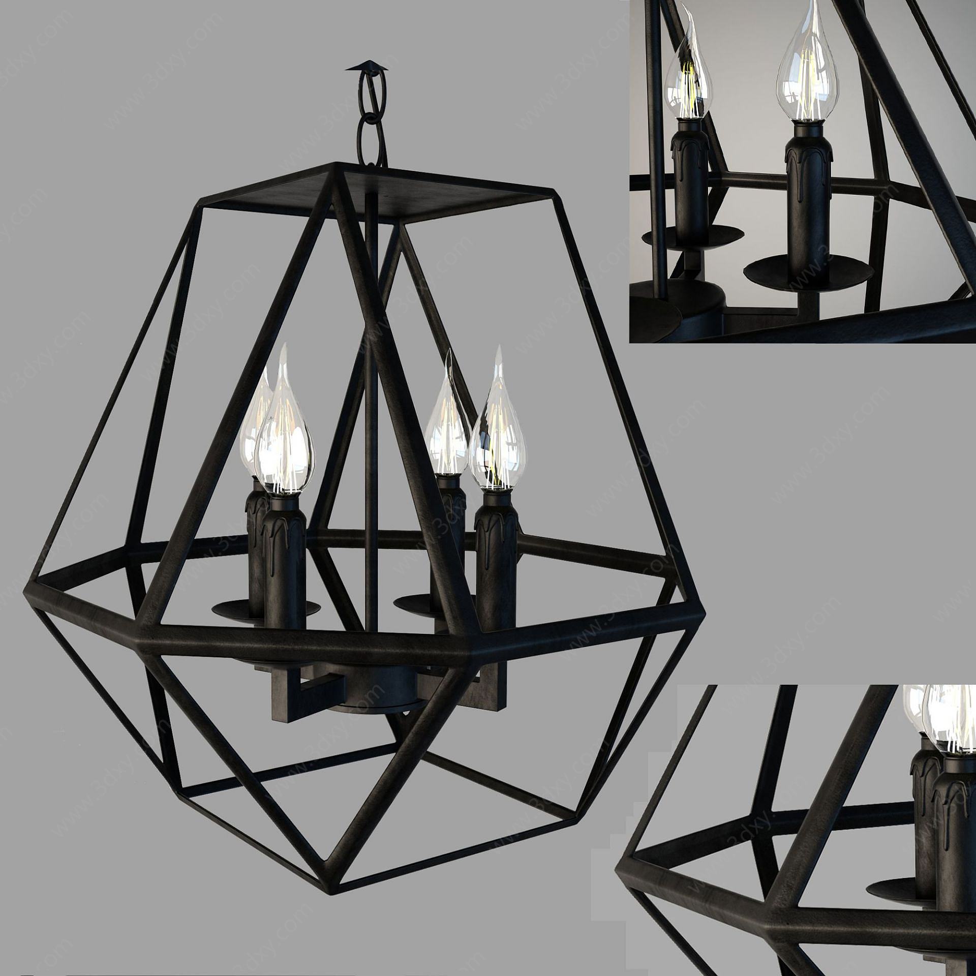 现代灯笼式蜡烛吊灯3D模型