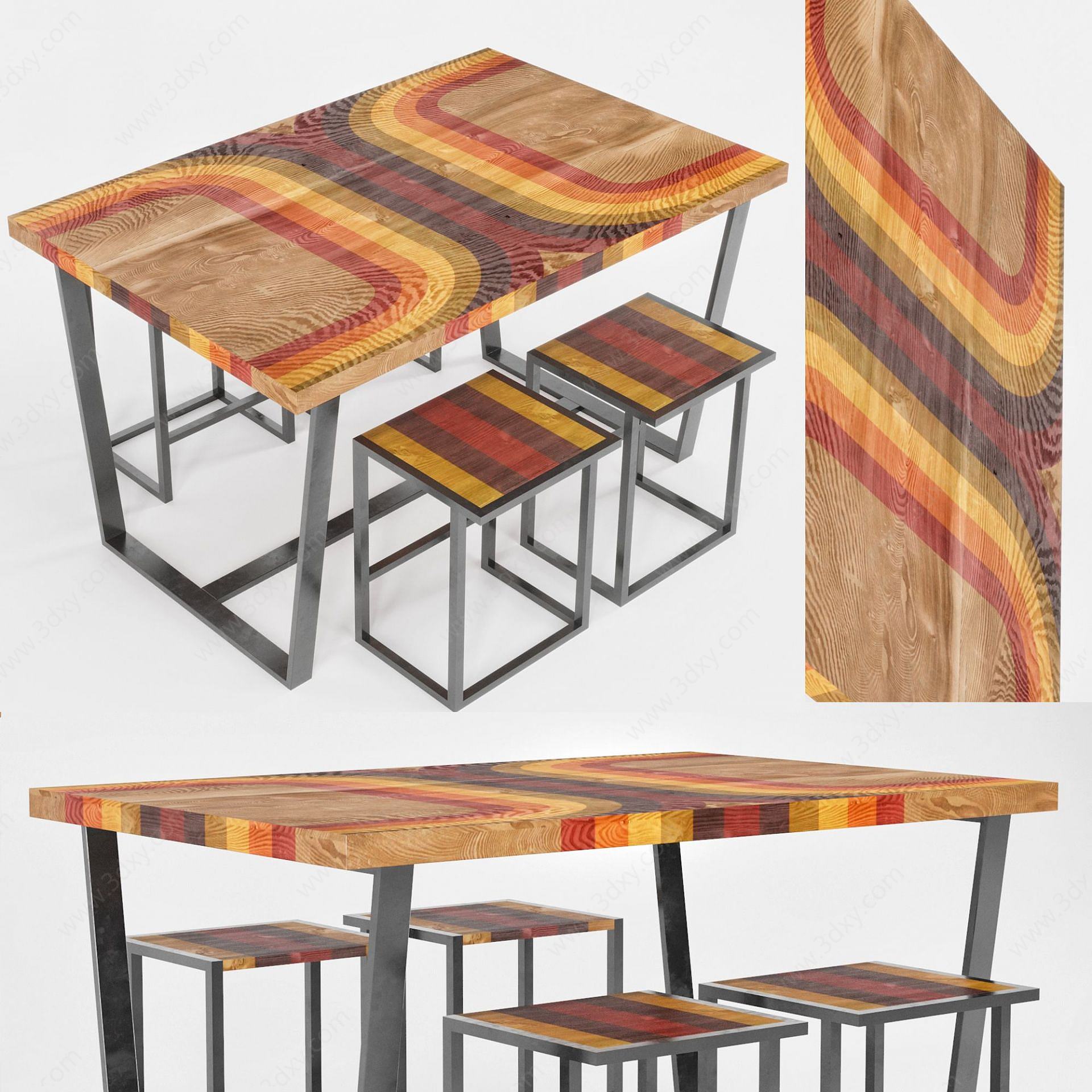 现代彩虹式桌凳组合3D模型