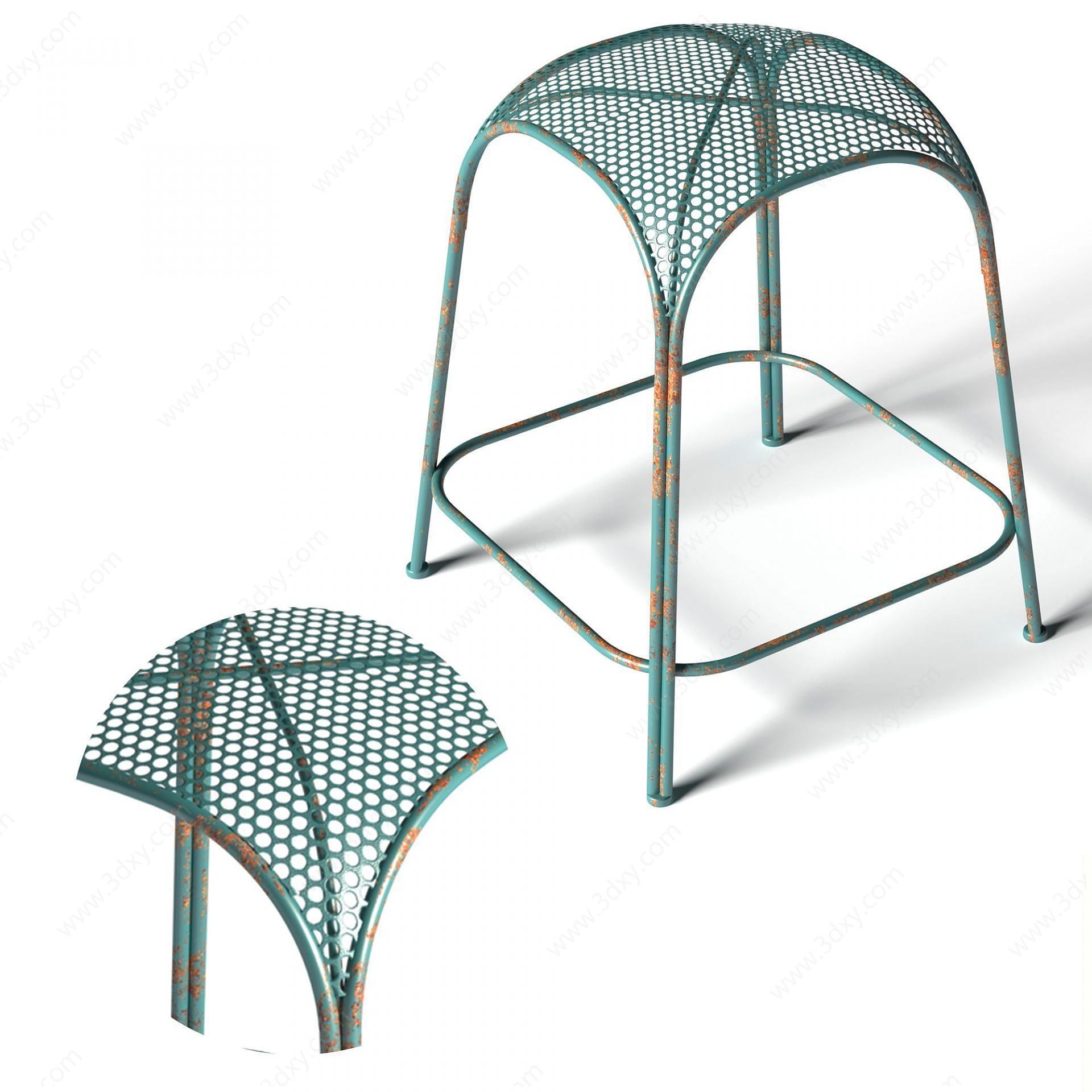现代拱形网状铁艺休闲凳3D模型