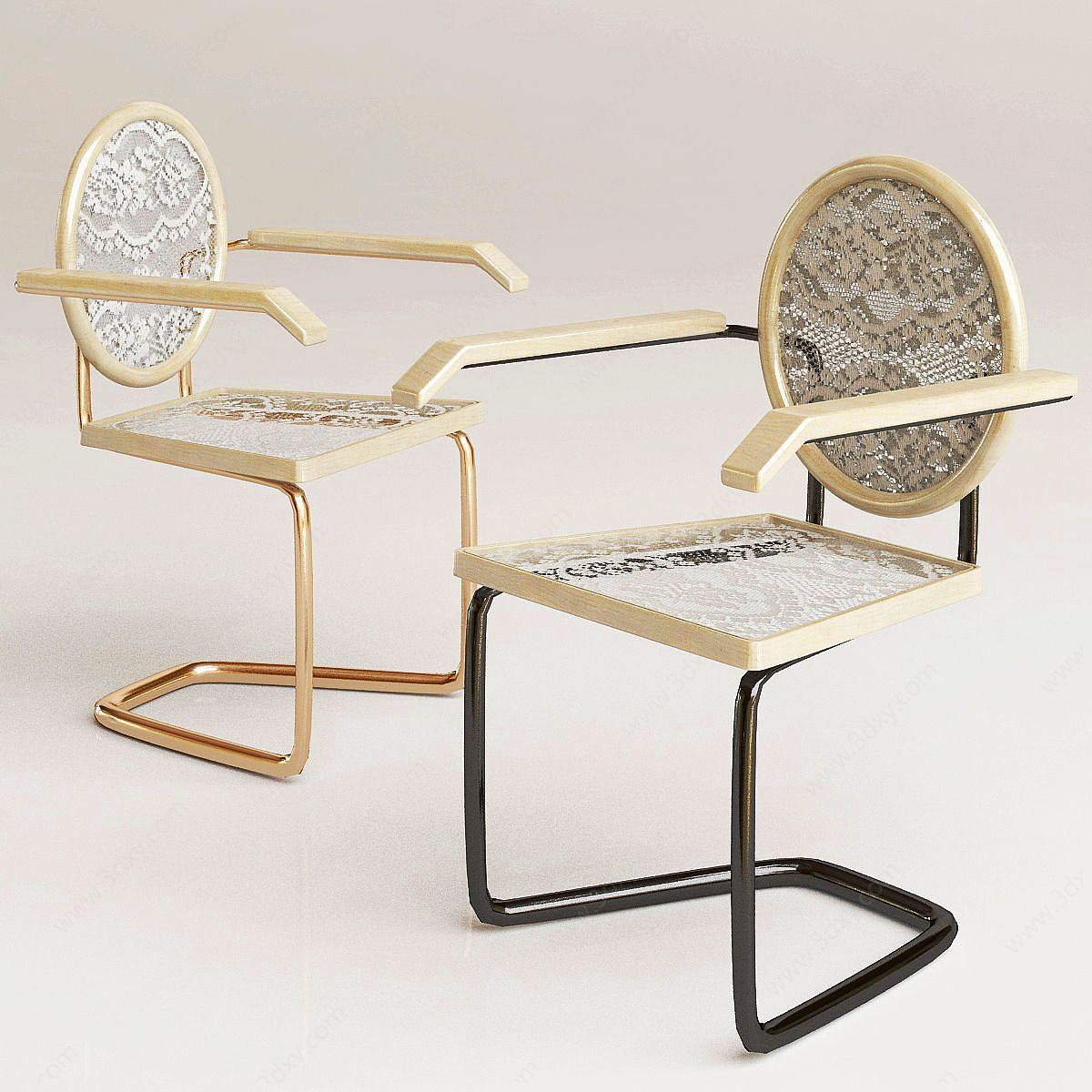 现代金属玻璃休闲椅单椅3D模型