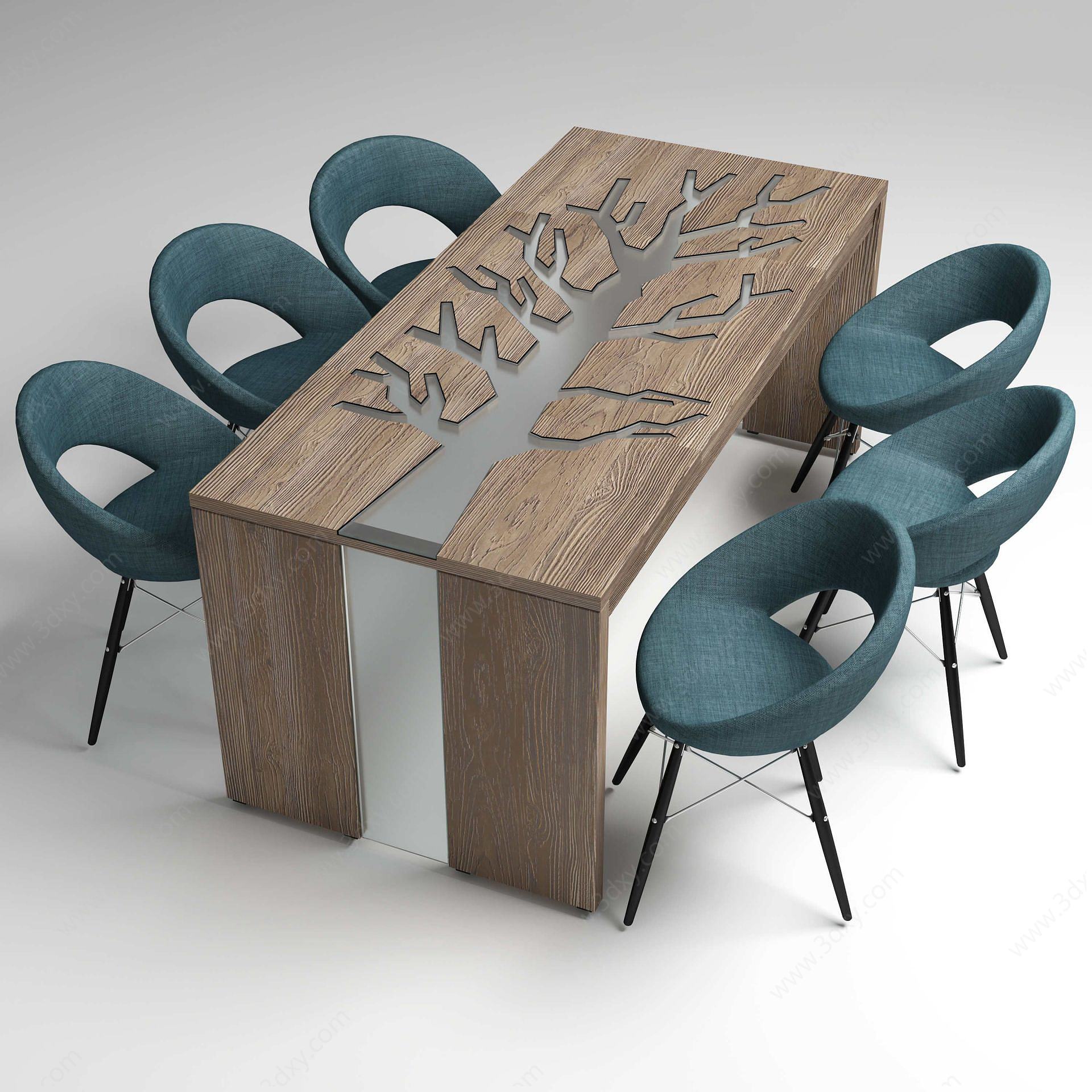 现代实木镶嵌休闲桌椅3D模型