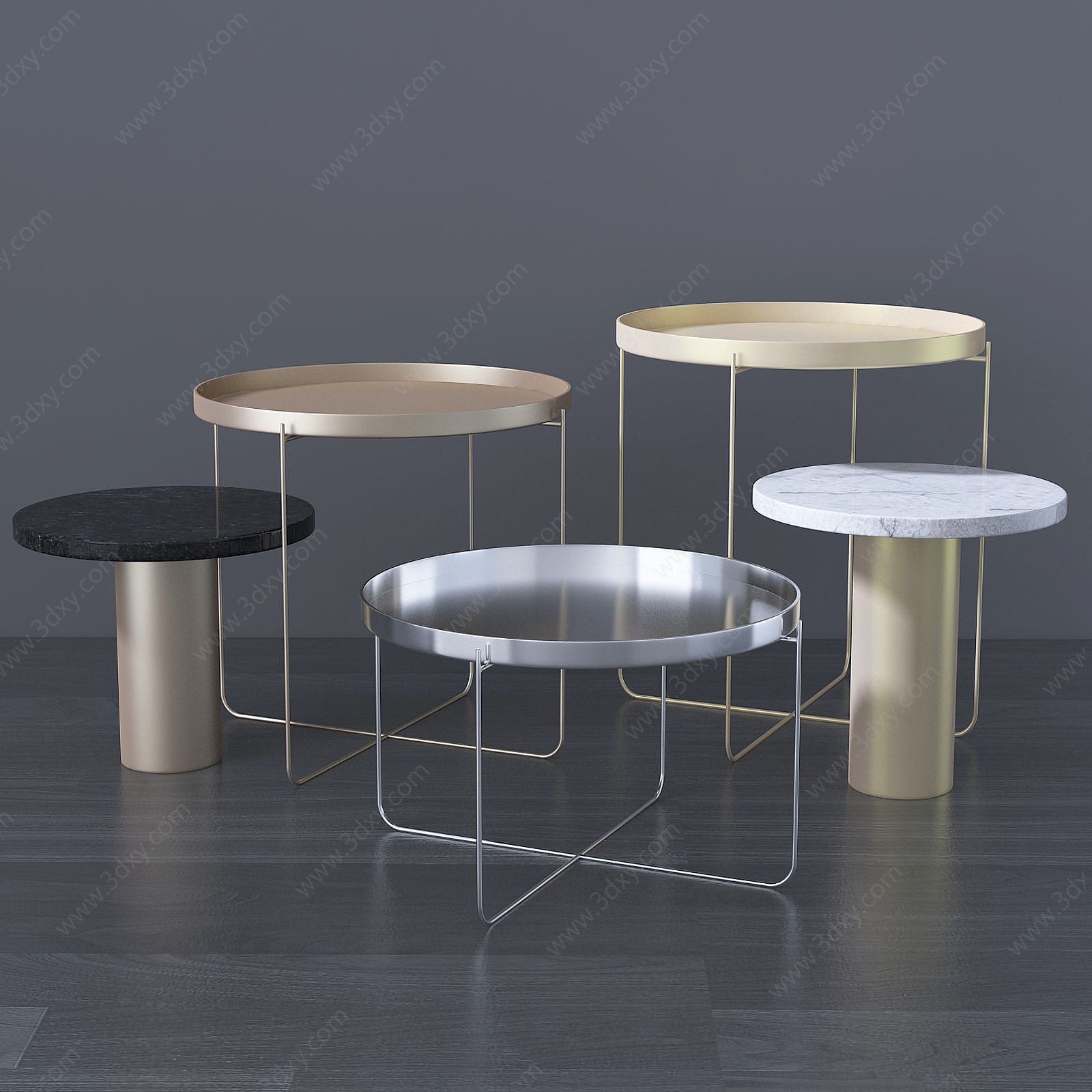 现代小圆桌咖啡桌组合3D模型
