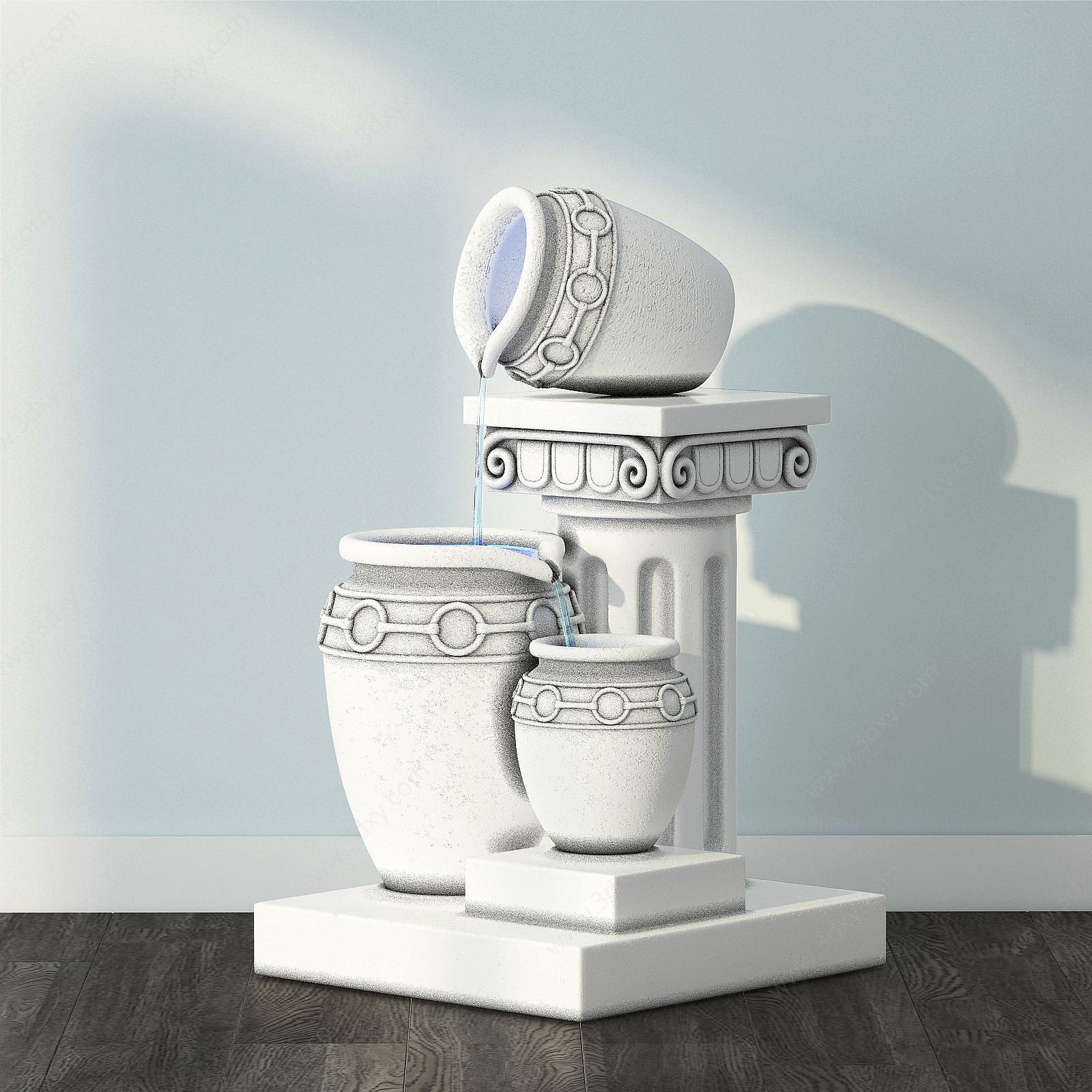 现代艺术品流水陶罐3D模型