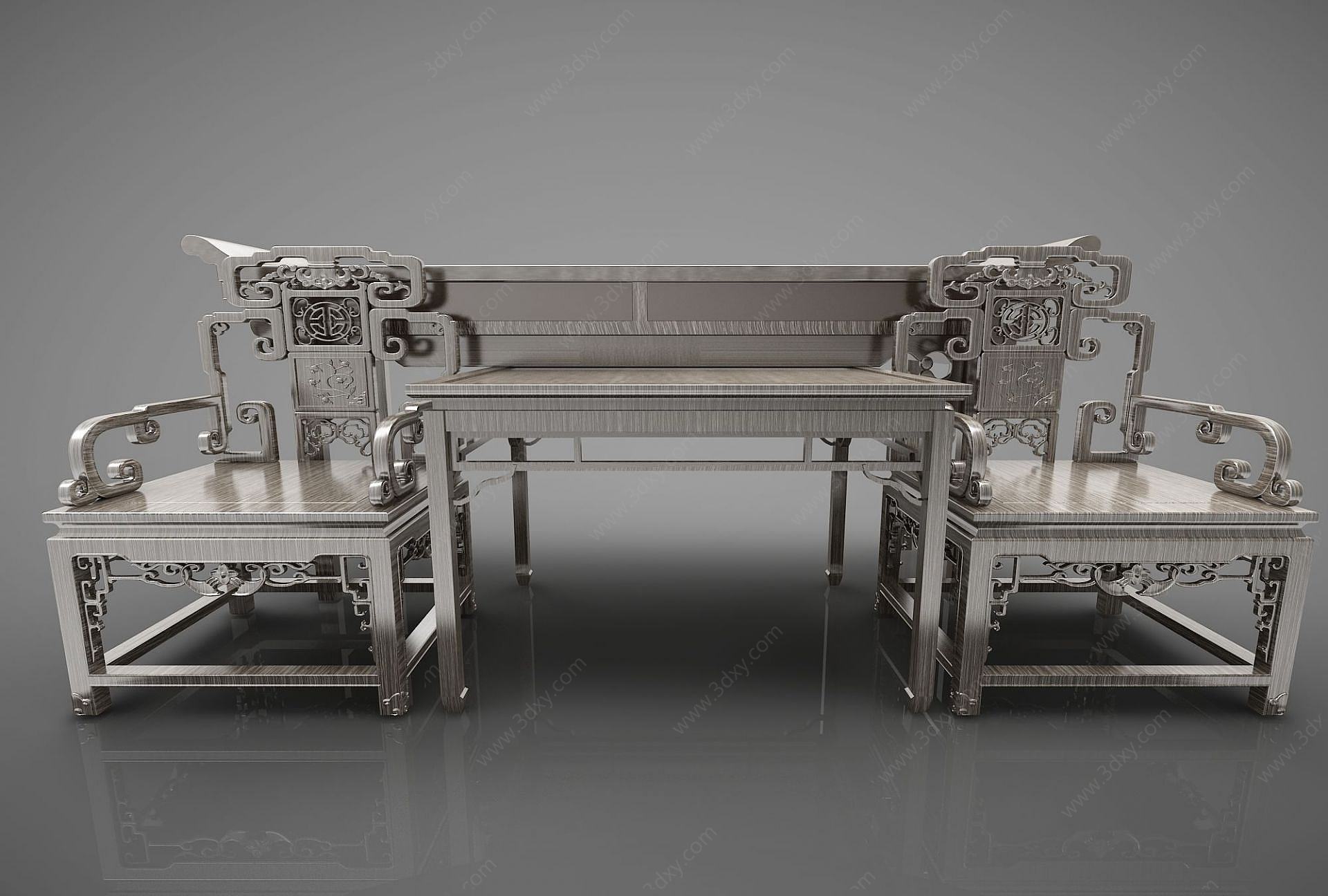 精品现代中式桌椅组合3D模型