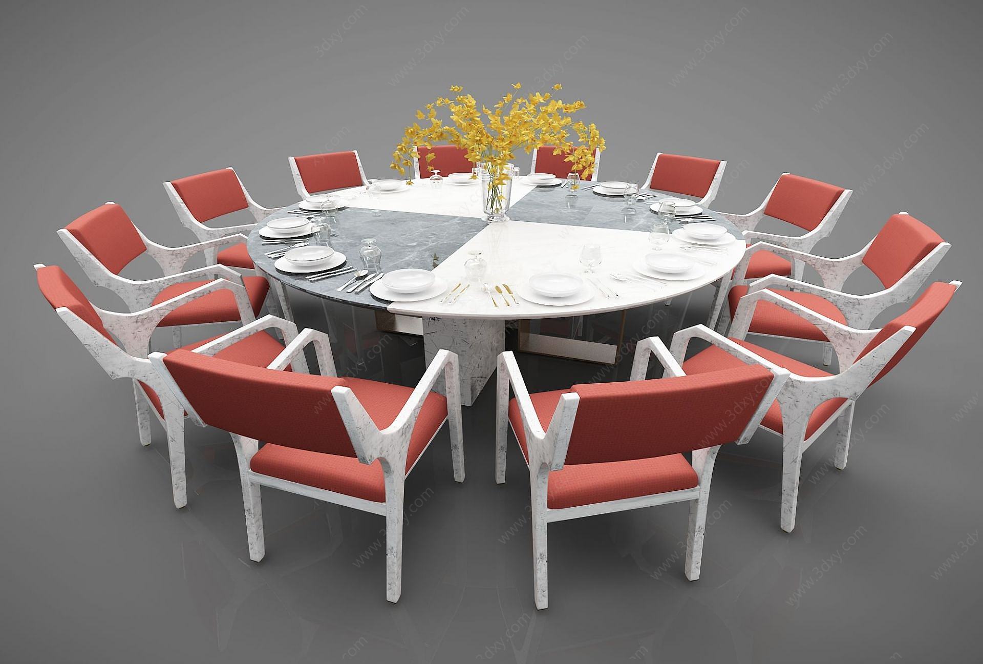 圆形餐桌椅3D模型