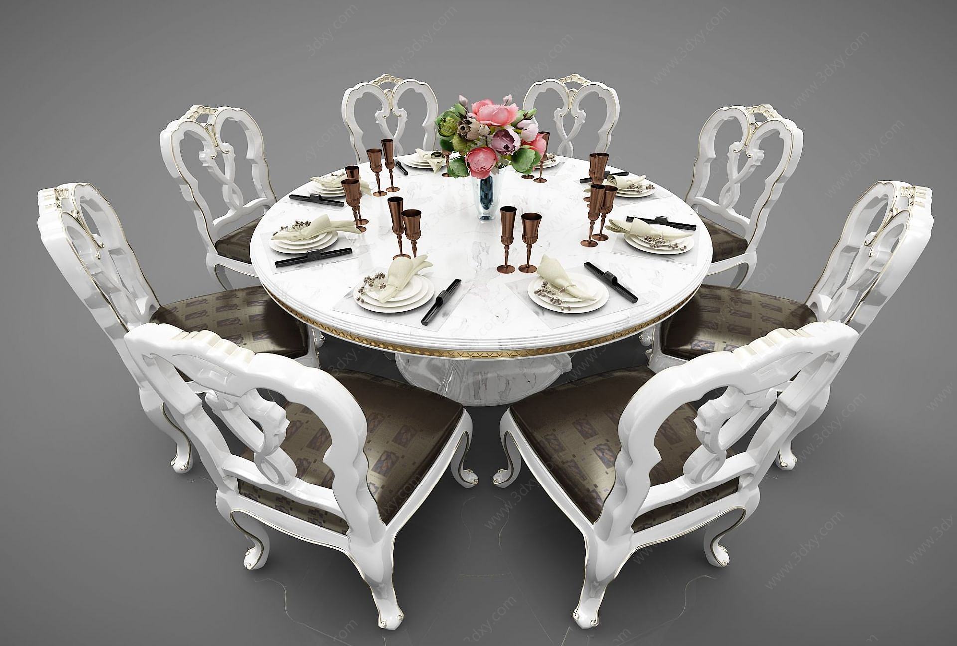 欧式餐桌组合3D模型