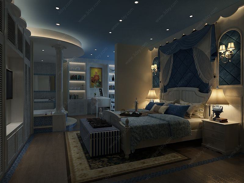 地中海夜景卧室3D模型