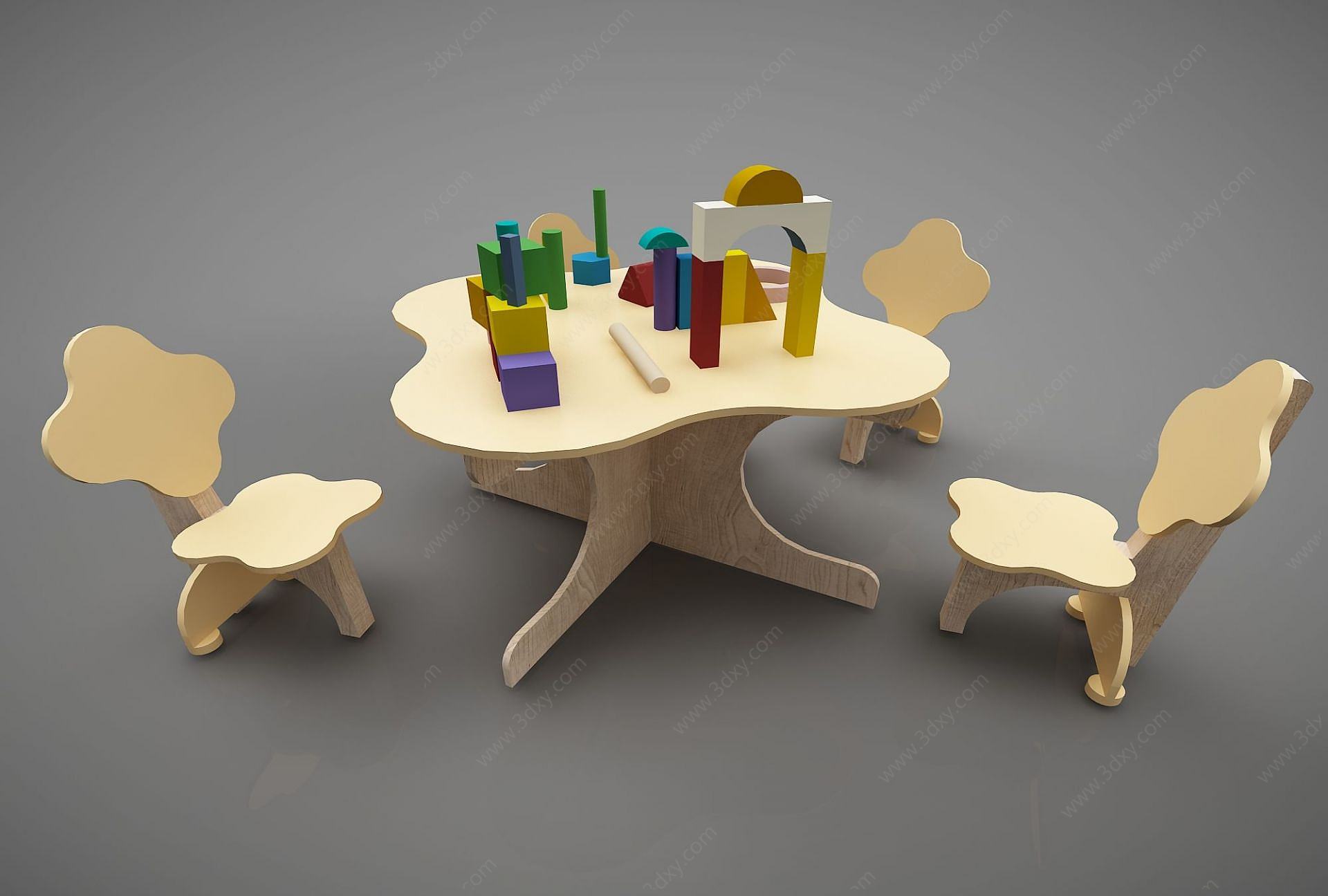 幼儿园儿童桌椅玩具组合3D模型