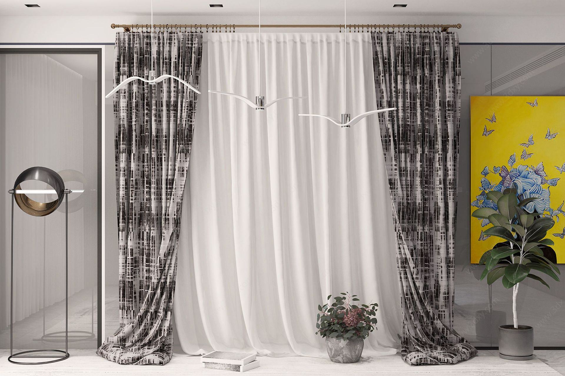 现代窗帘纱帘3D模型