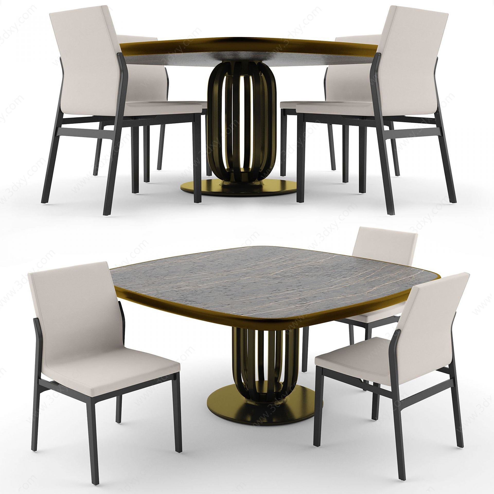 美式大理石桌休闲桌椅3D模型