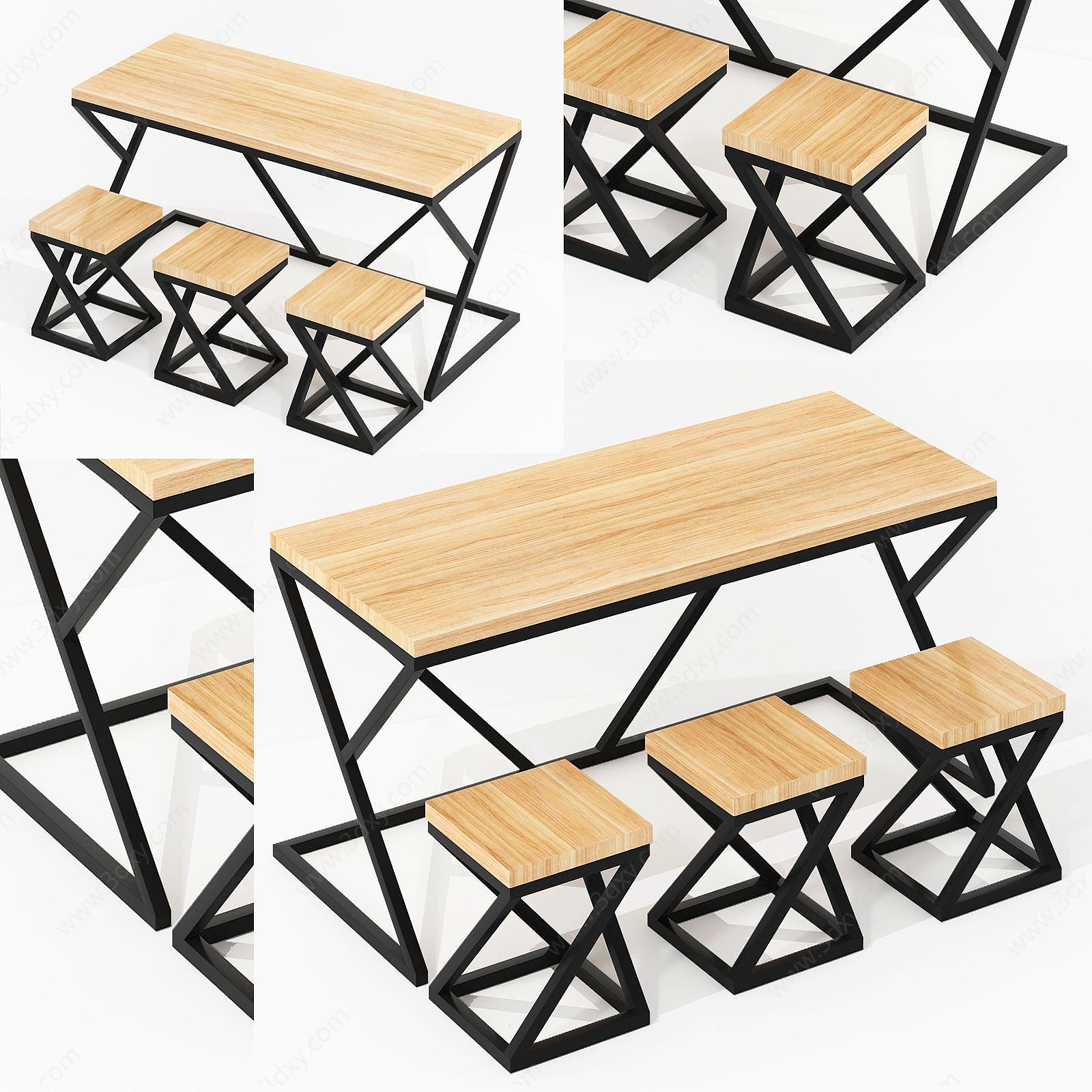 现代简约桌凳组合3D模型