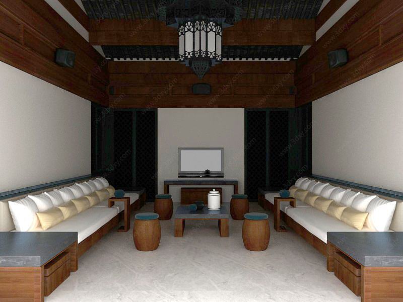现代中式客厅3D模型