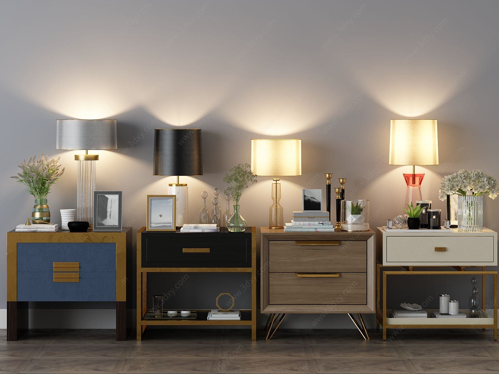 家具组合床头柜台灯3D模型