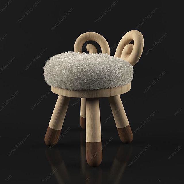 现代实木儿童凳子3D模型