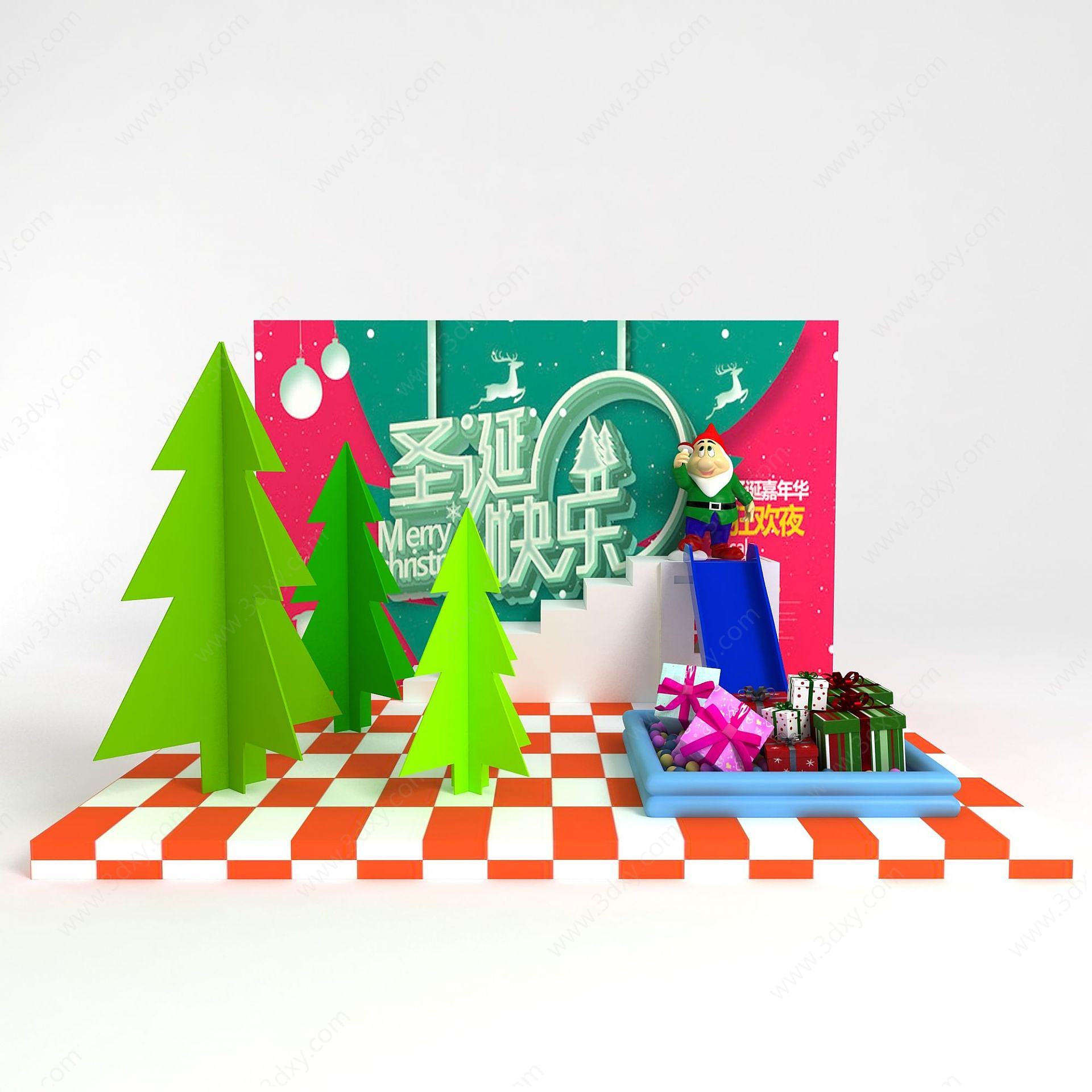 圣诞礼物广告背景图3D模型