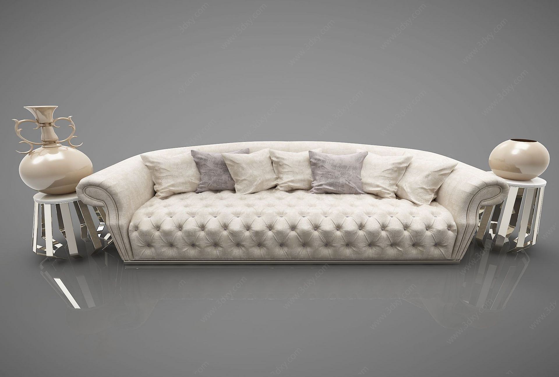 现代皮质弧形沙发3D模型