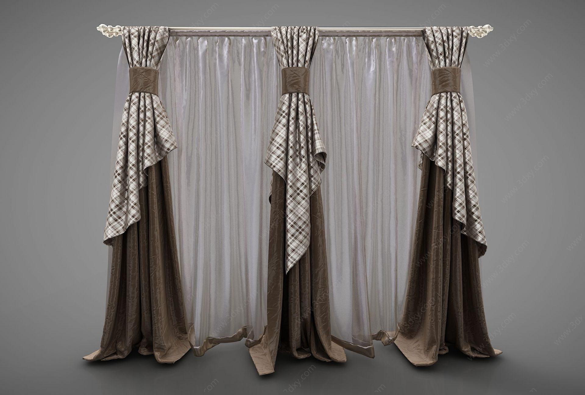 现代三帘式窗帘3D模型