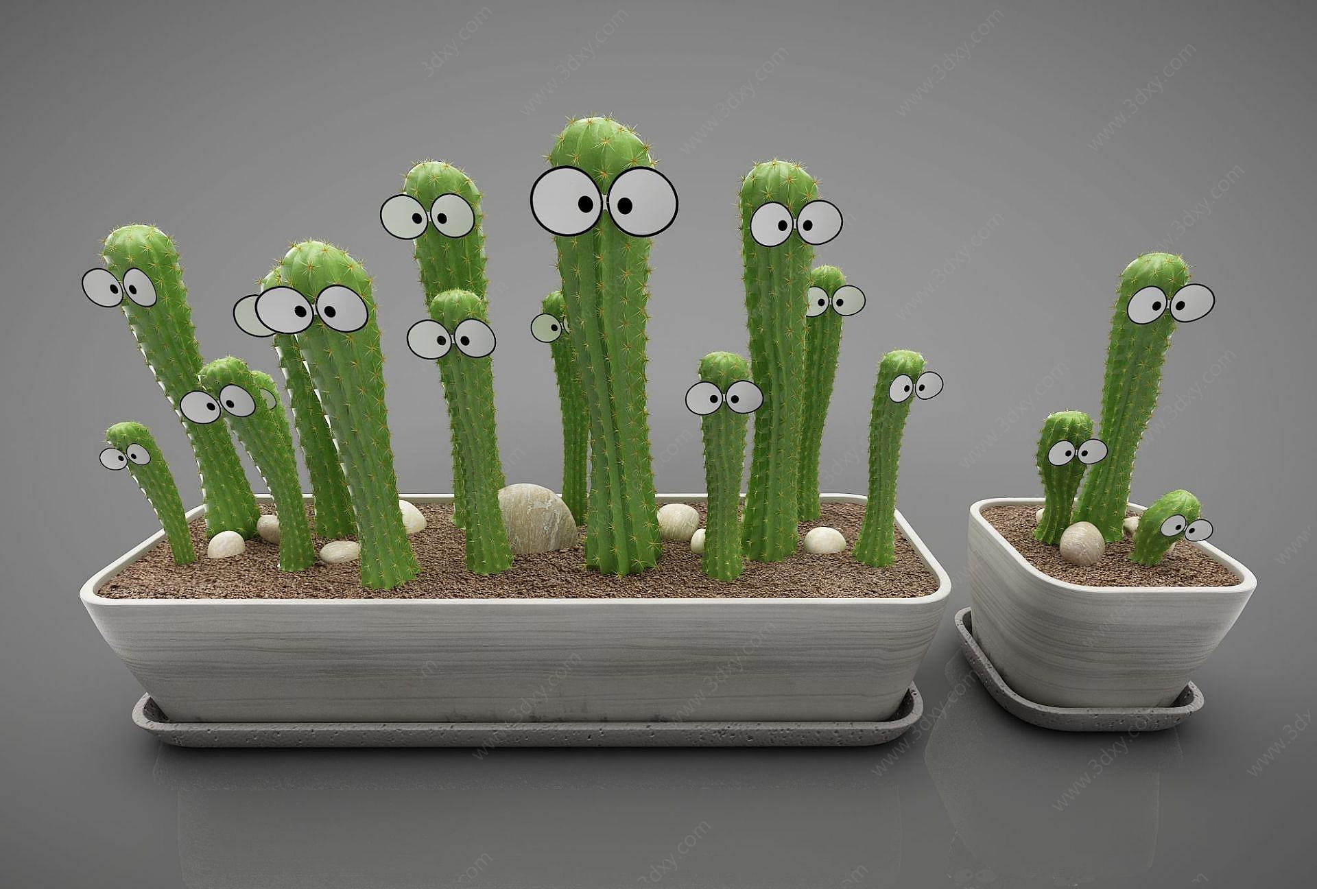 绿色仙人掌植物盆栽3D模型