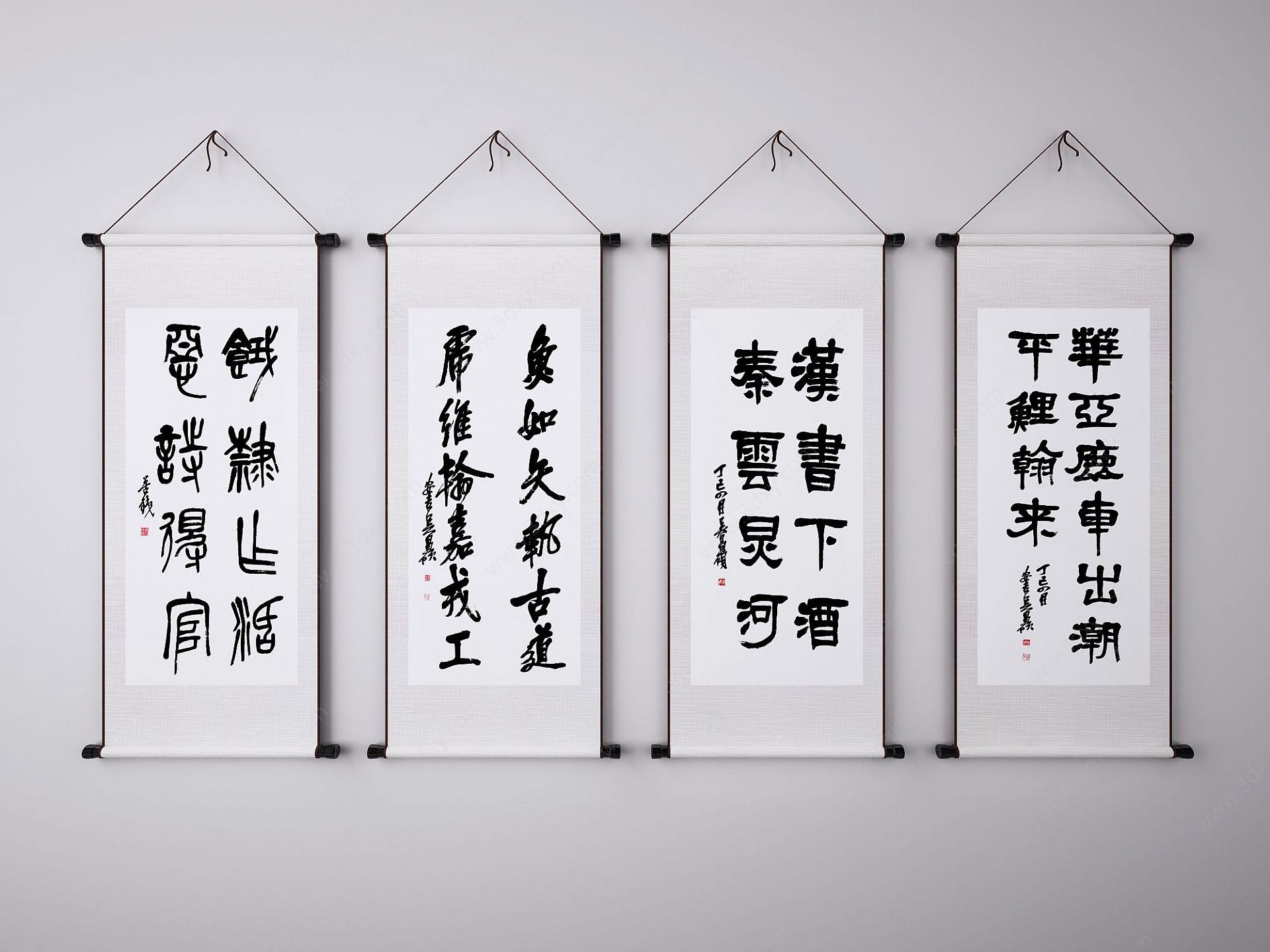 中式书法挂画3D模型