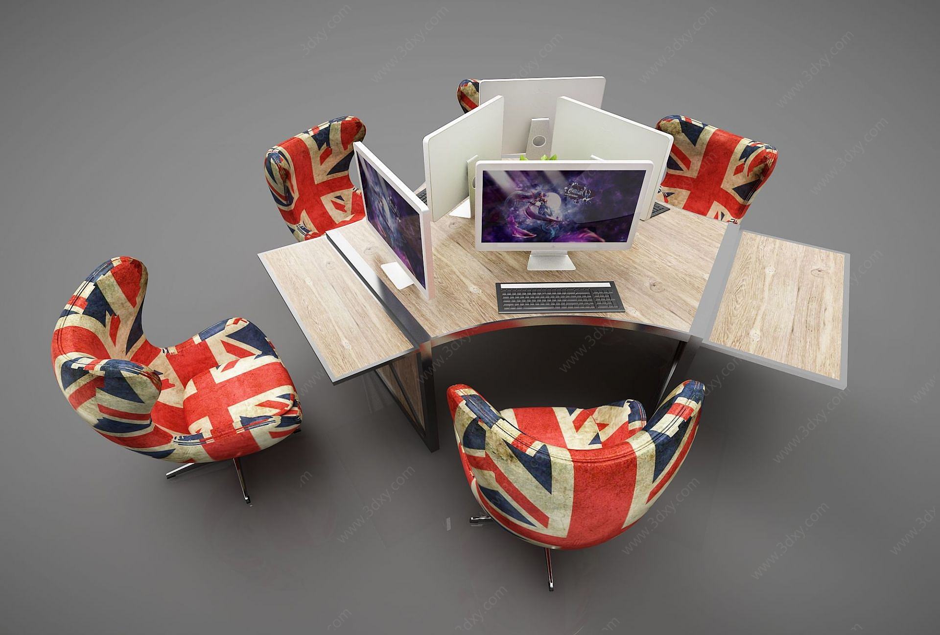 现代网吧电脑桌组合3D模型