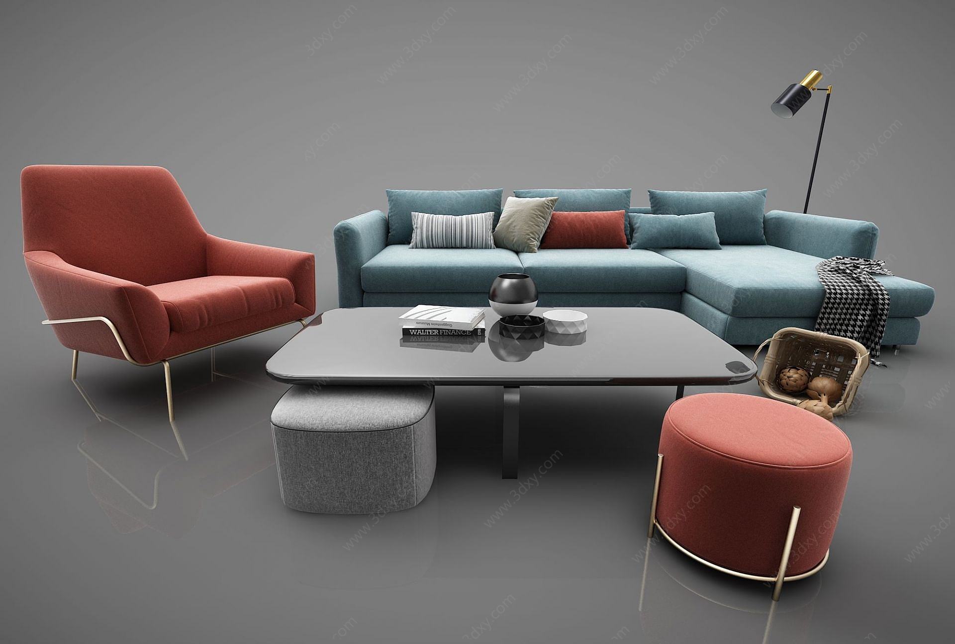 现代风格布艺沙发茶几3D模型