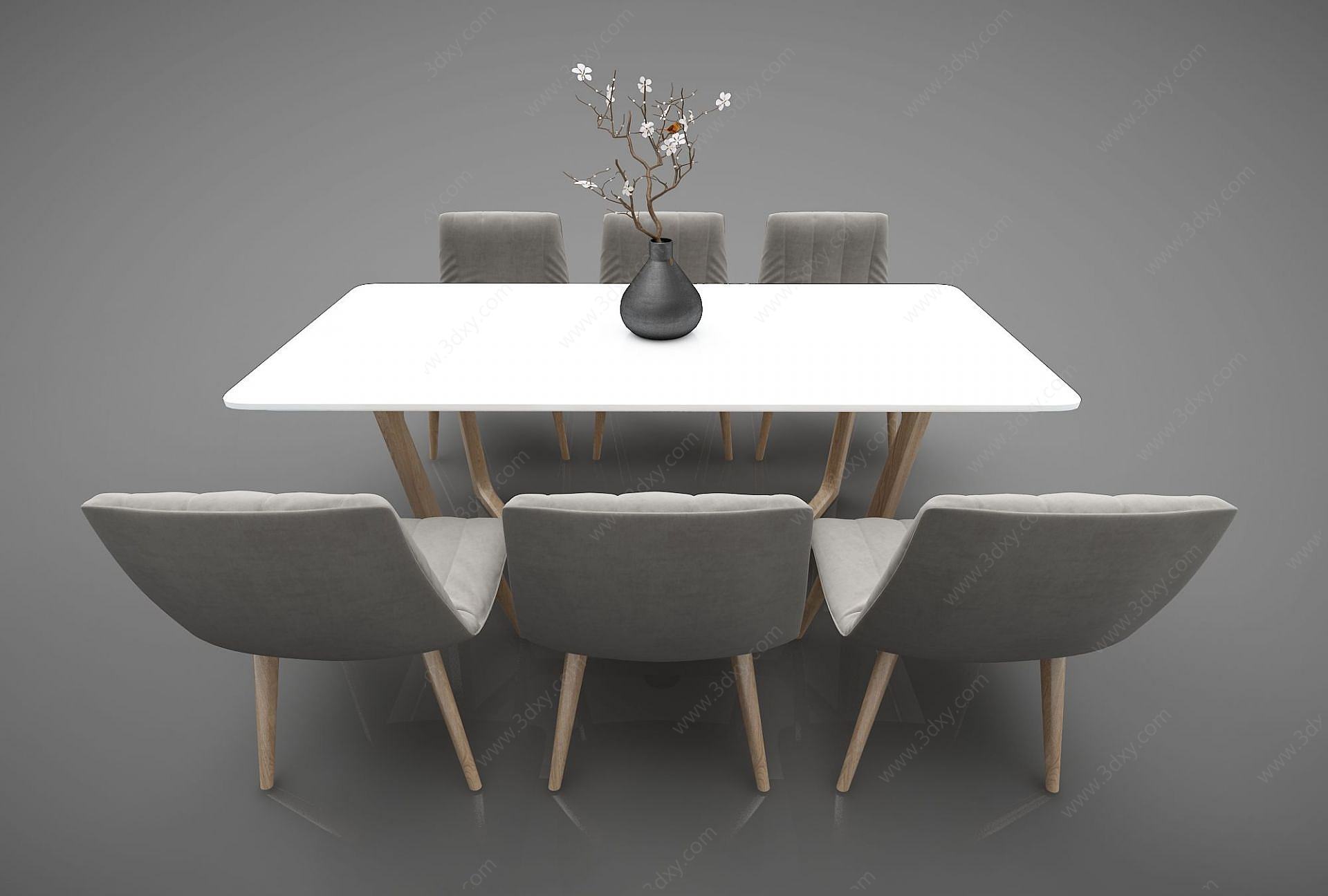 现在简约餐桌椅子组合3D模型