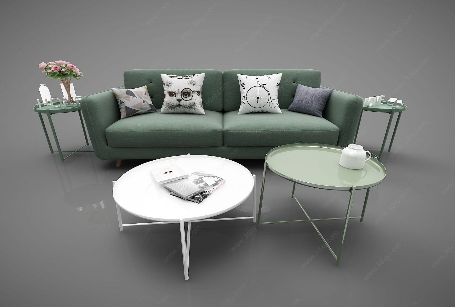 现代休闲沙发茶几组合3D模型