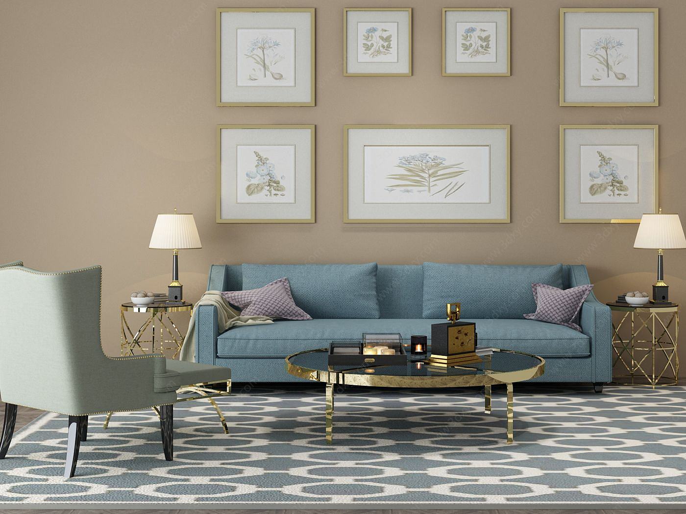 客厅装饰沙发茶几组合3D模型