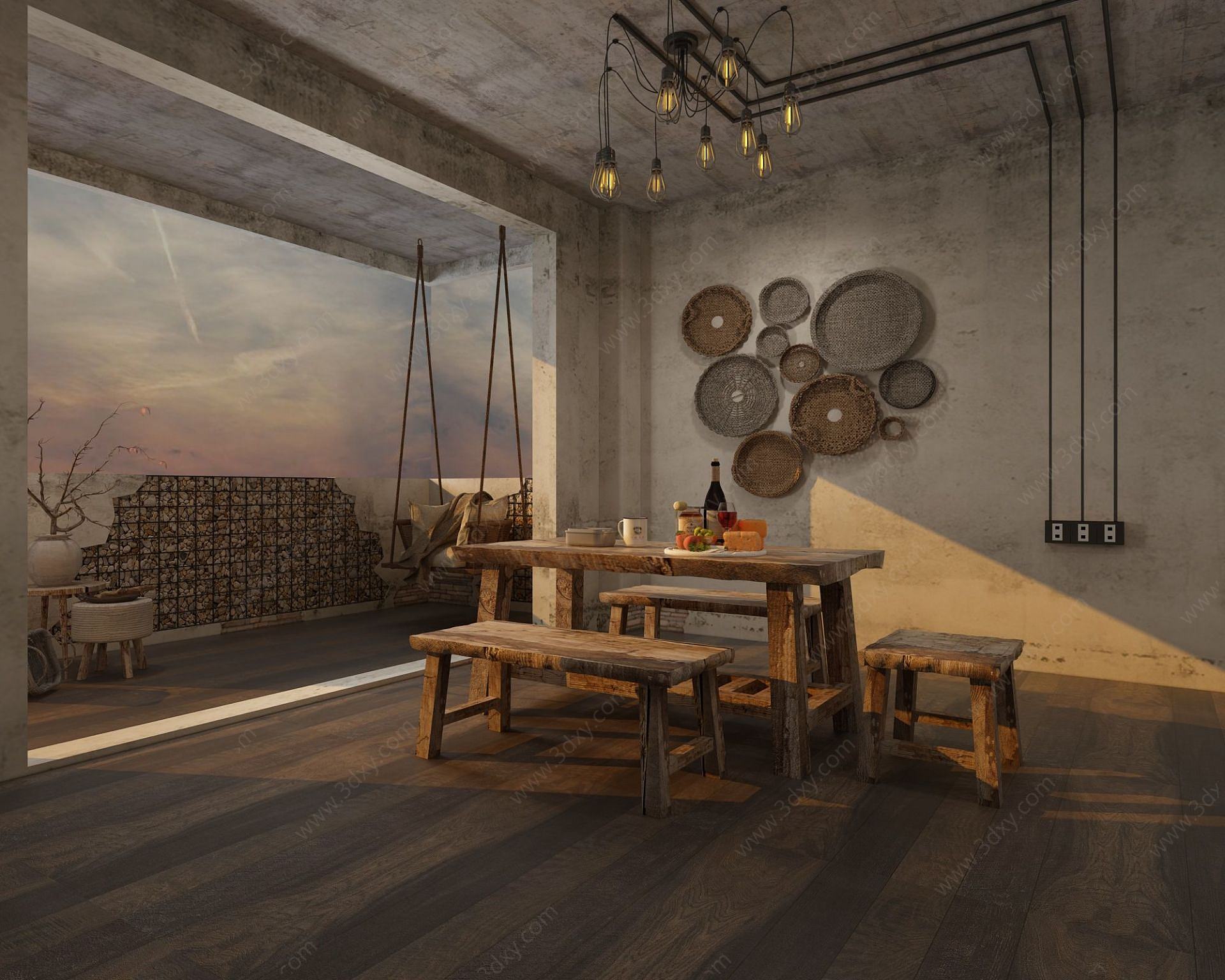 实木餐厅3D模型