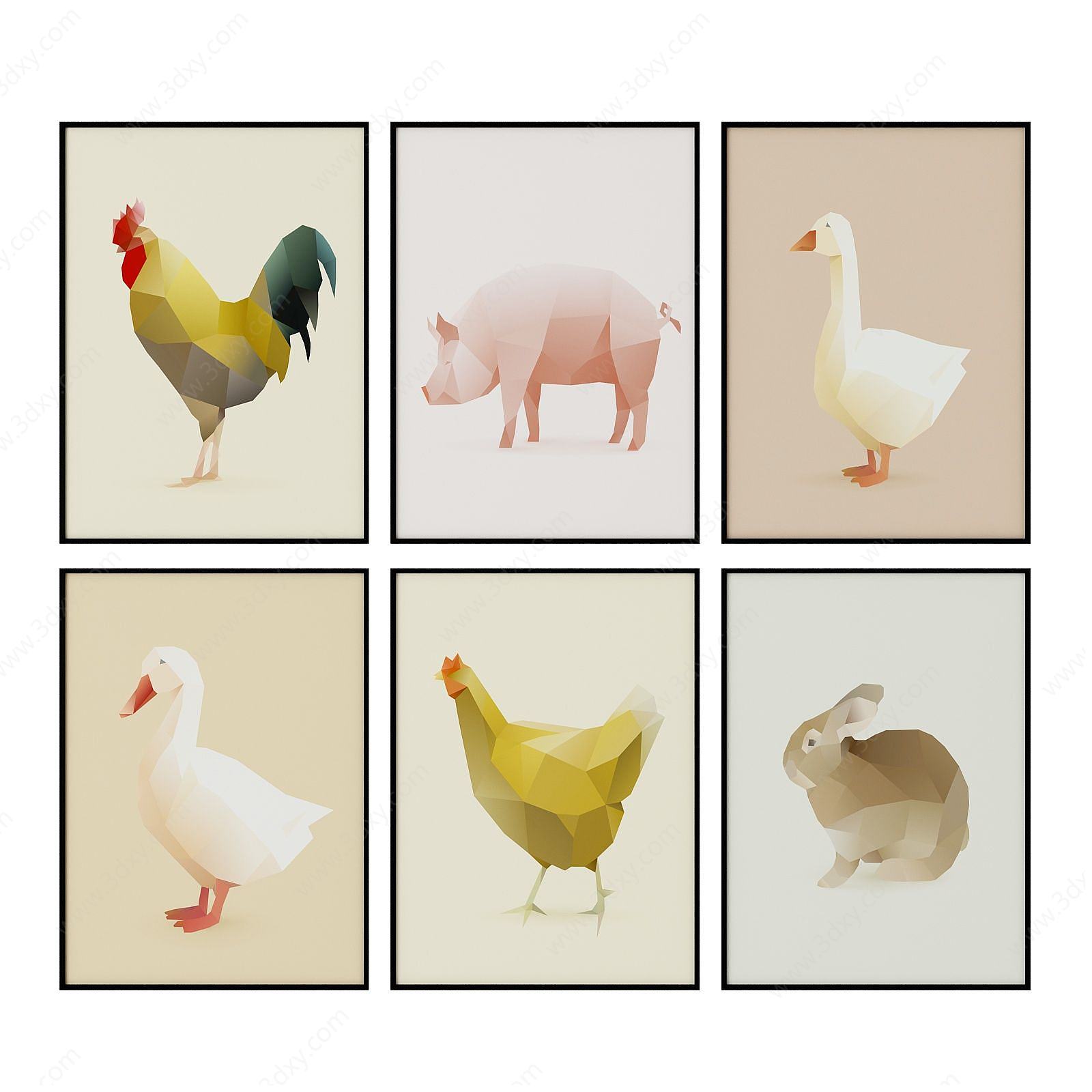 现代家禽装饰画壁画组合3D模型