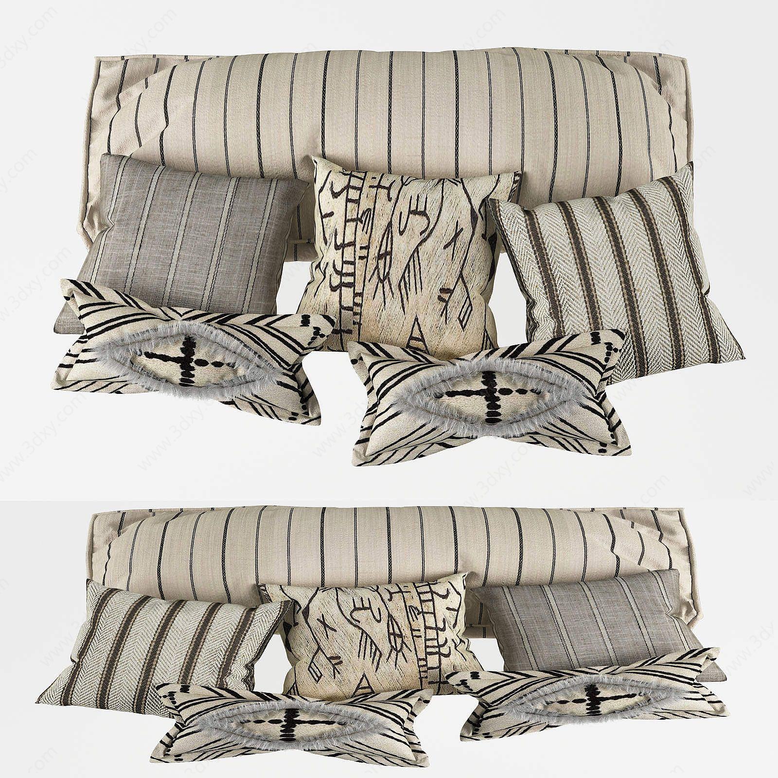 北欧布艺条纹抱枕组合3D模型
