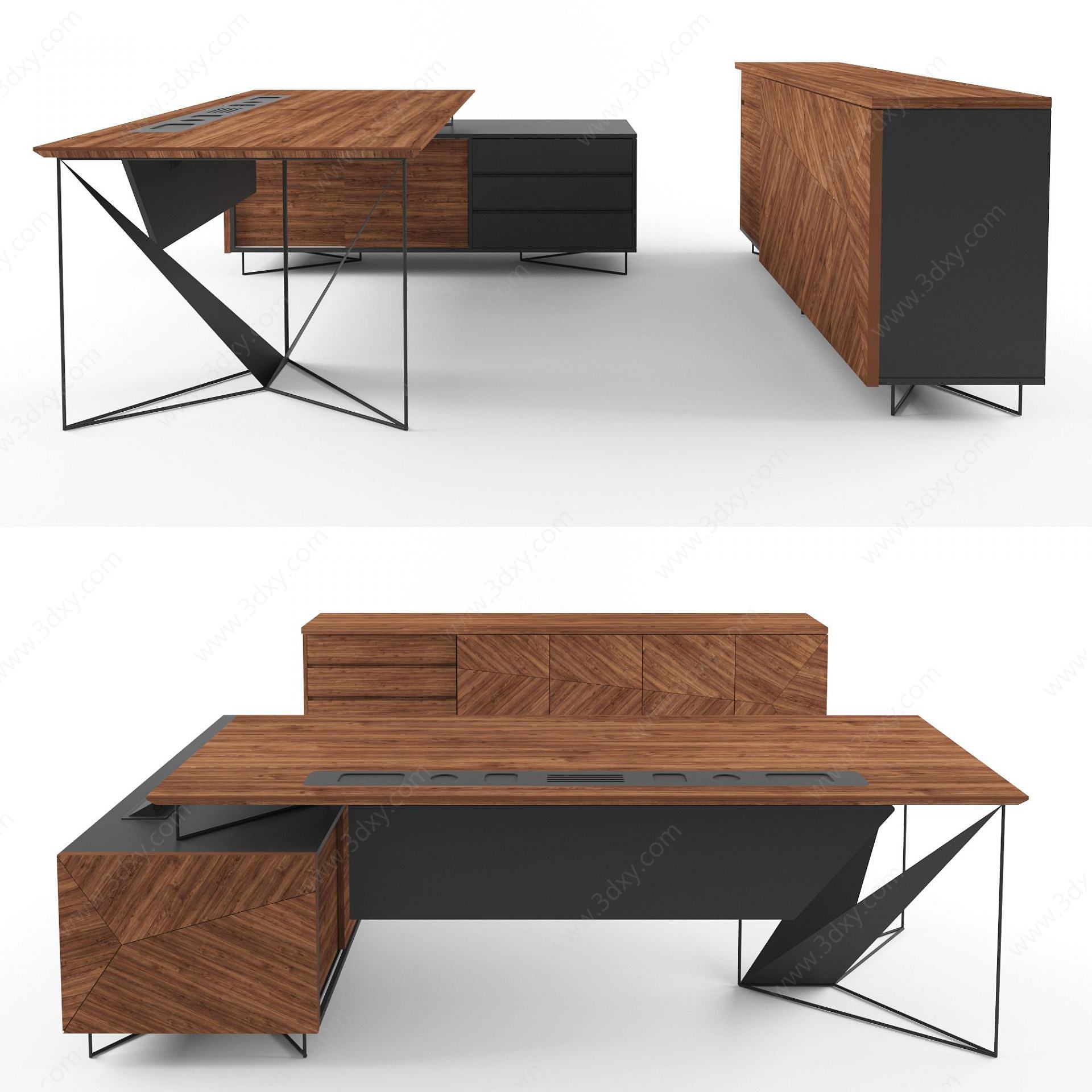 现代创意木办公桌3D模型