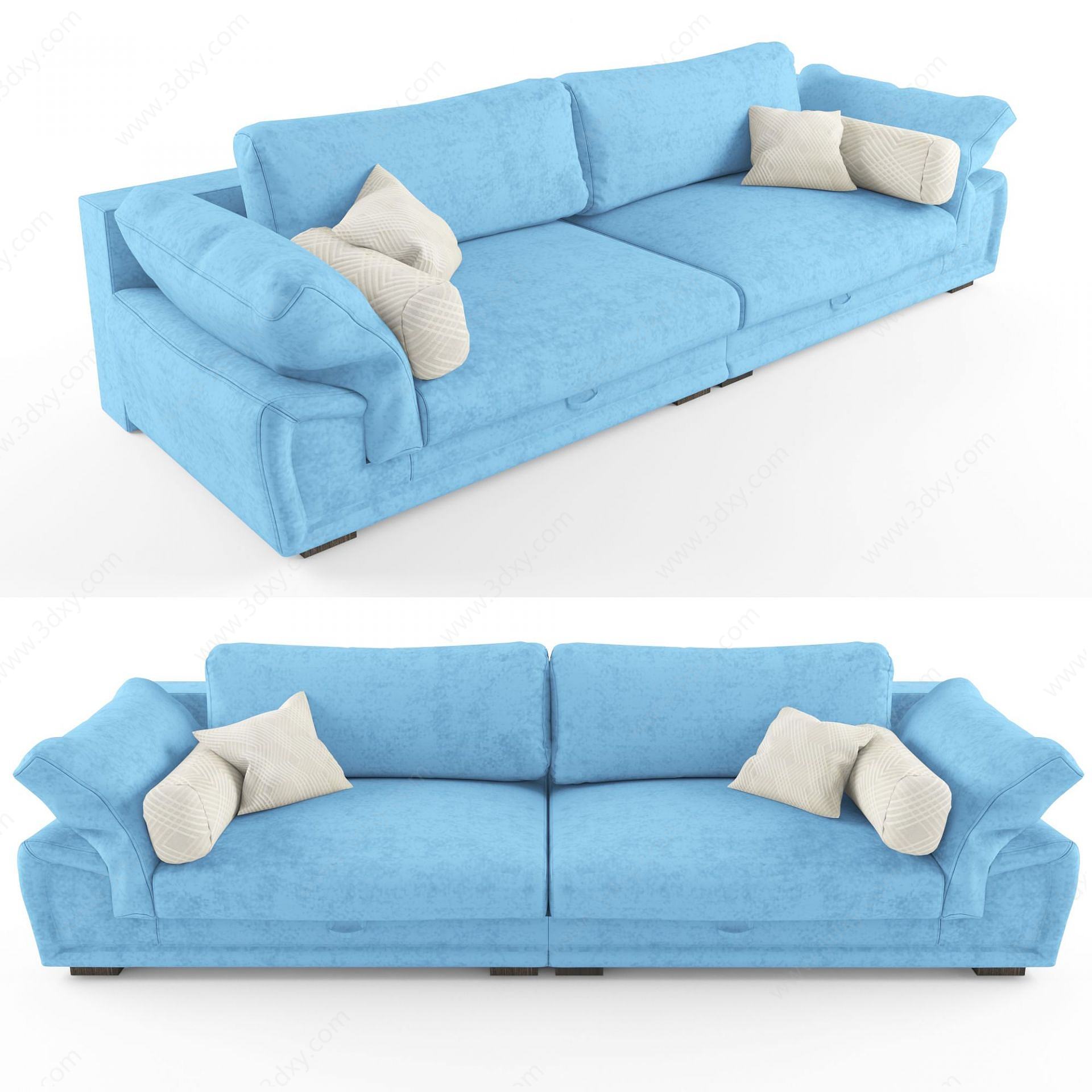 现代休闲布艺双人淡蓝沙发3D模型