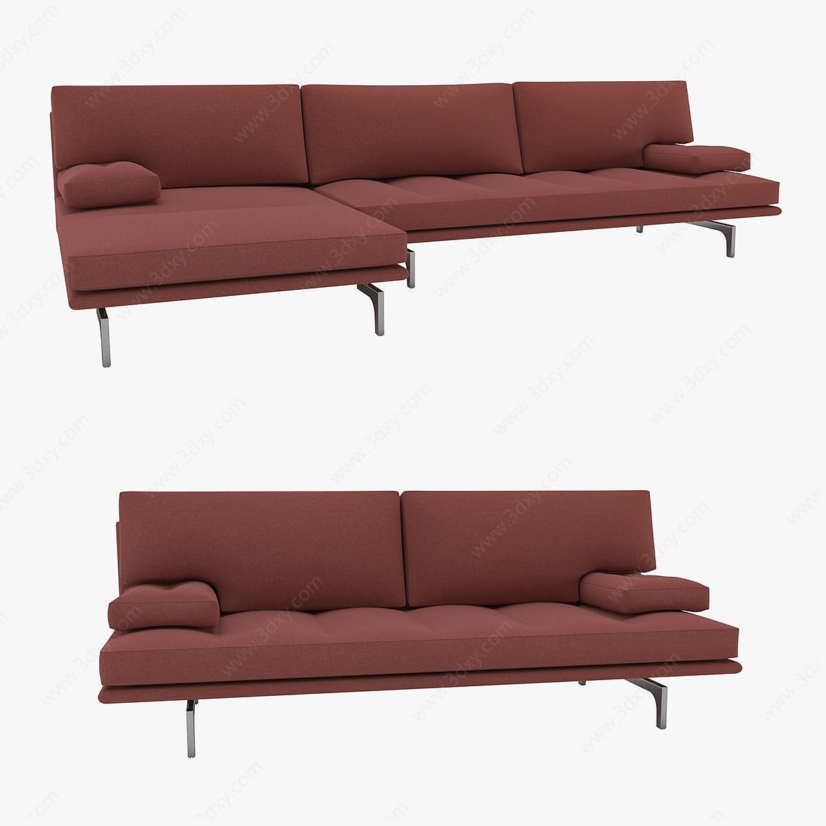 现代多人红沙发3D模型