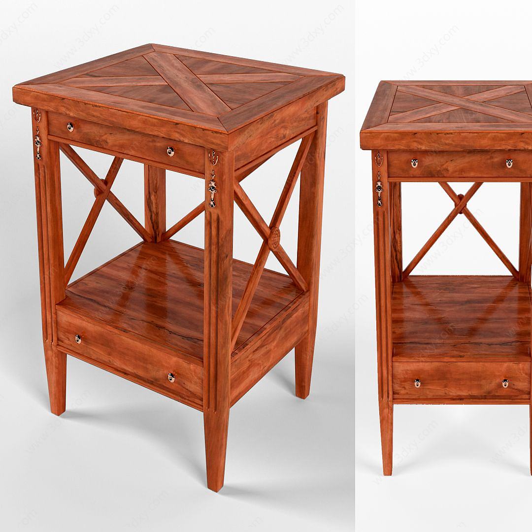 现代实木边桌3D模型