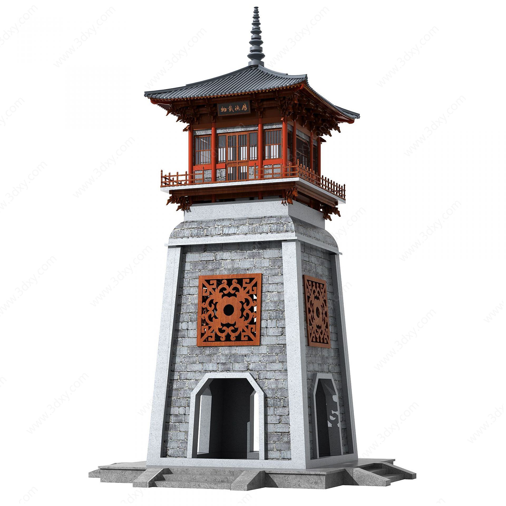 中式古建塔楼钟楼3D模型