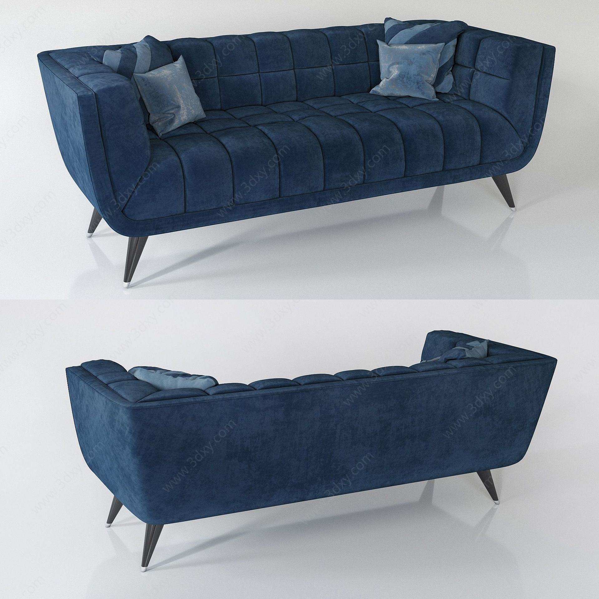 现代休闲宝蓝抱枕双人沙发3D模型