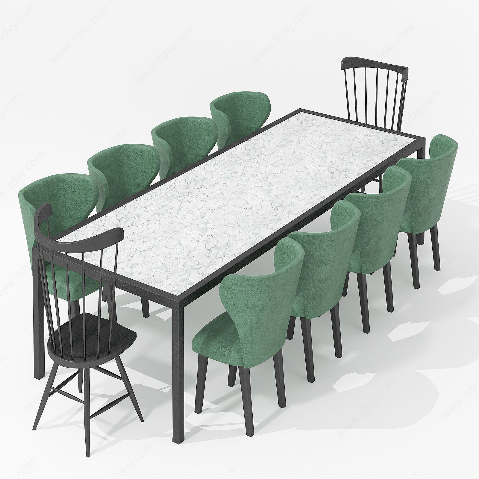 现代休闲粉绿多人桌椅3D模型
