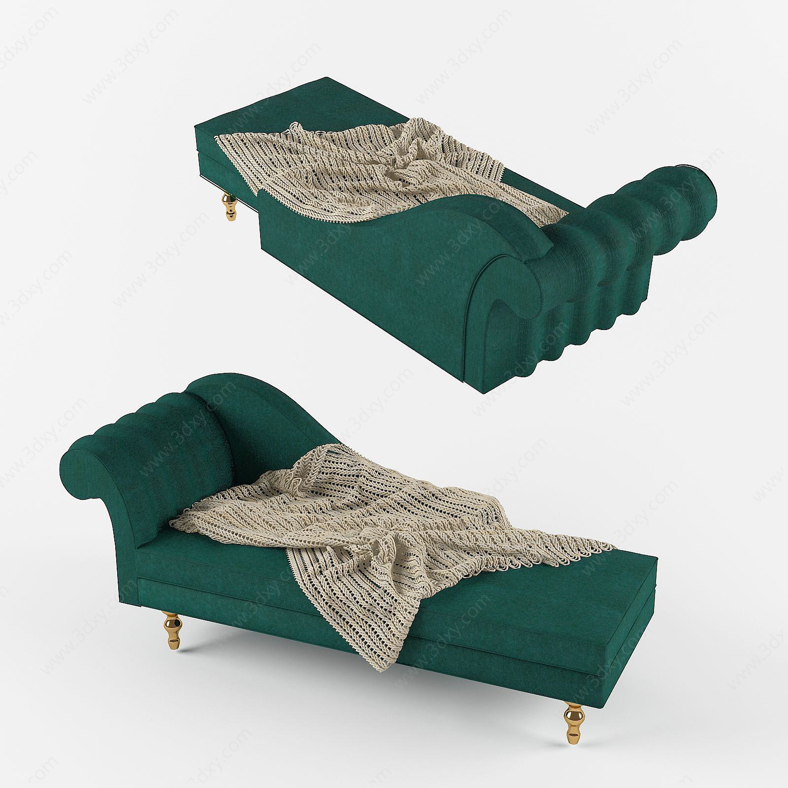 现代绿色躺式沙发3D模型