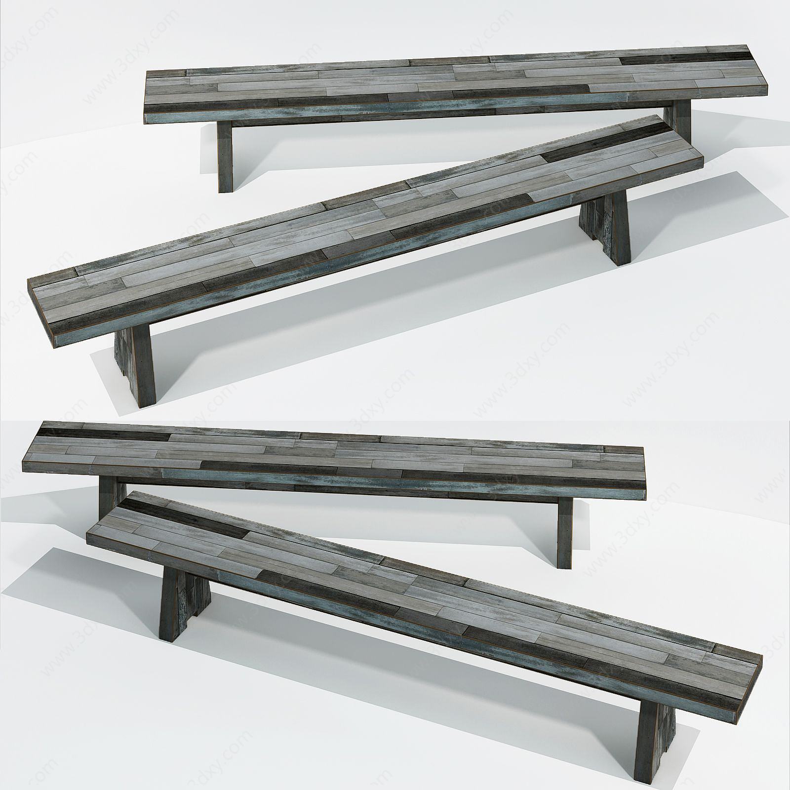 现代木长方凳3D模型