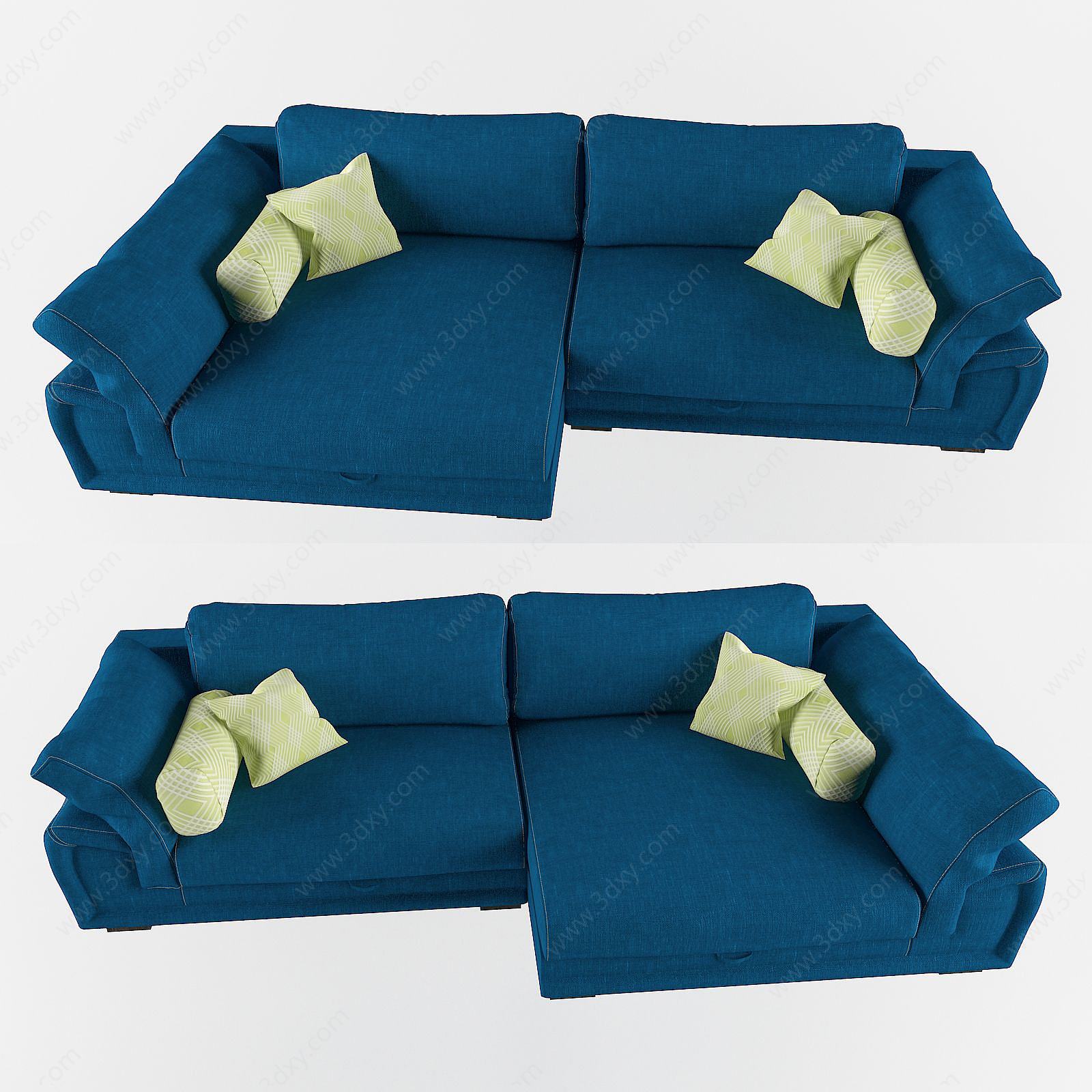 现代棉麻布艺拐弯沙发3D模型