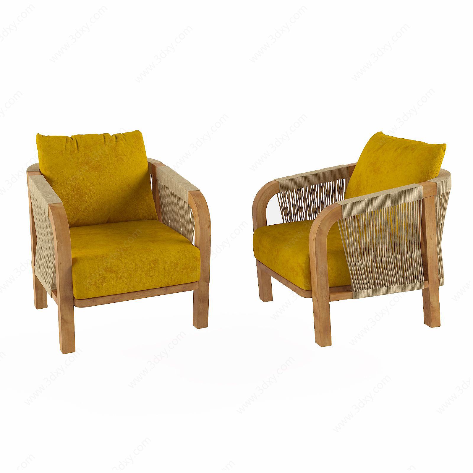 北欧风姜黄单人椅3D模型