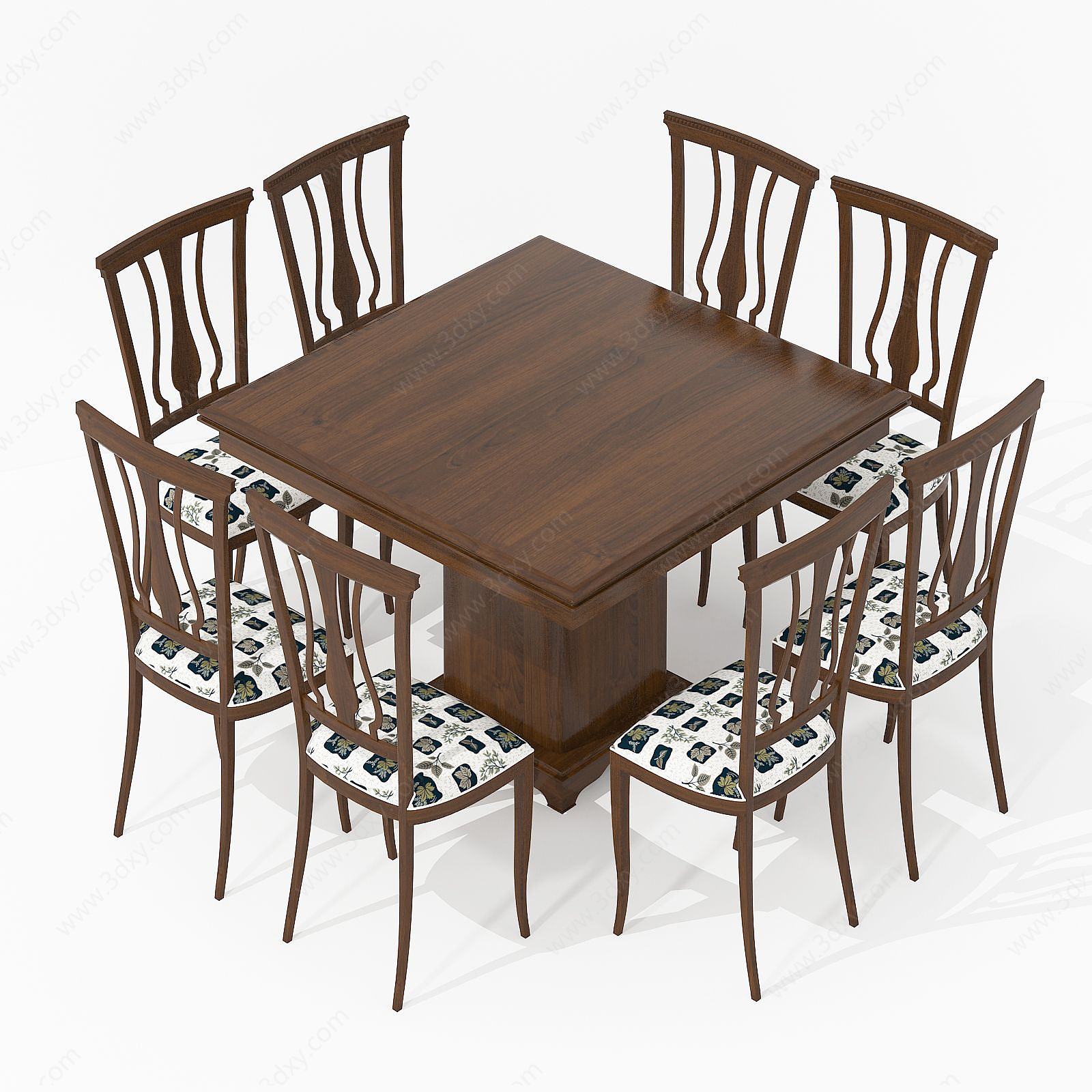 现代木桌椅组合家具3D模型