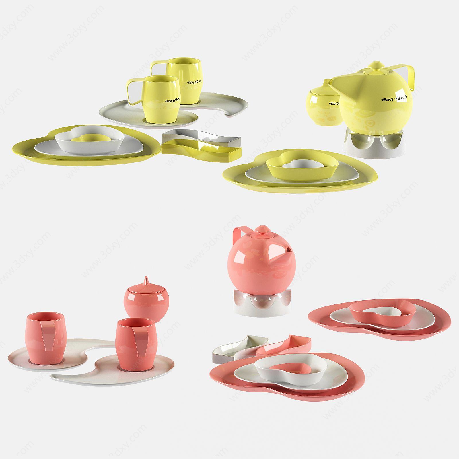 现代茶壶茶具套装3D模型