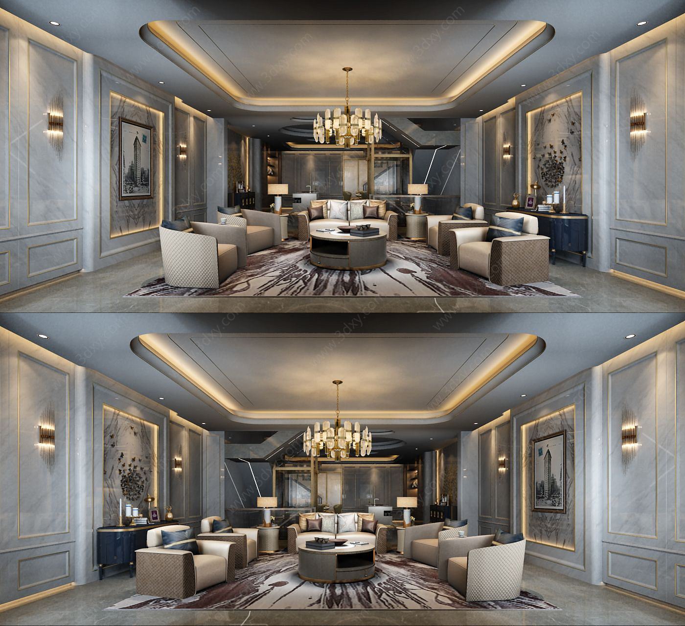 欧式客厅空间3D模型