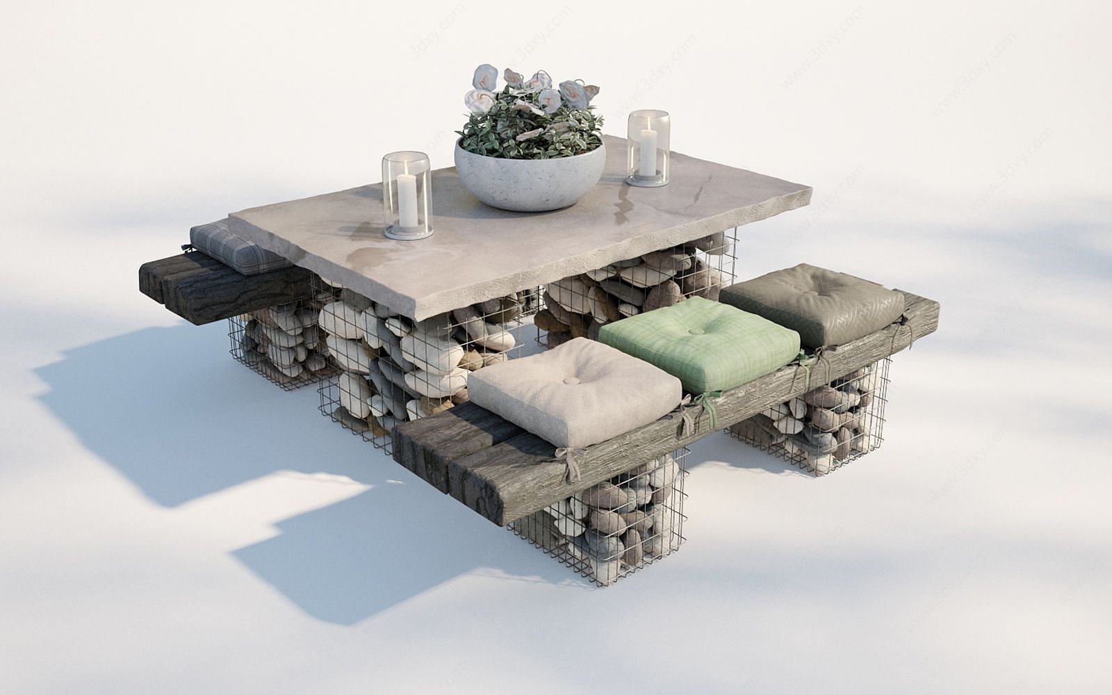 工业风复古风户外桌椅3D模型