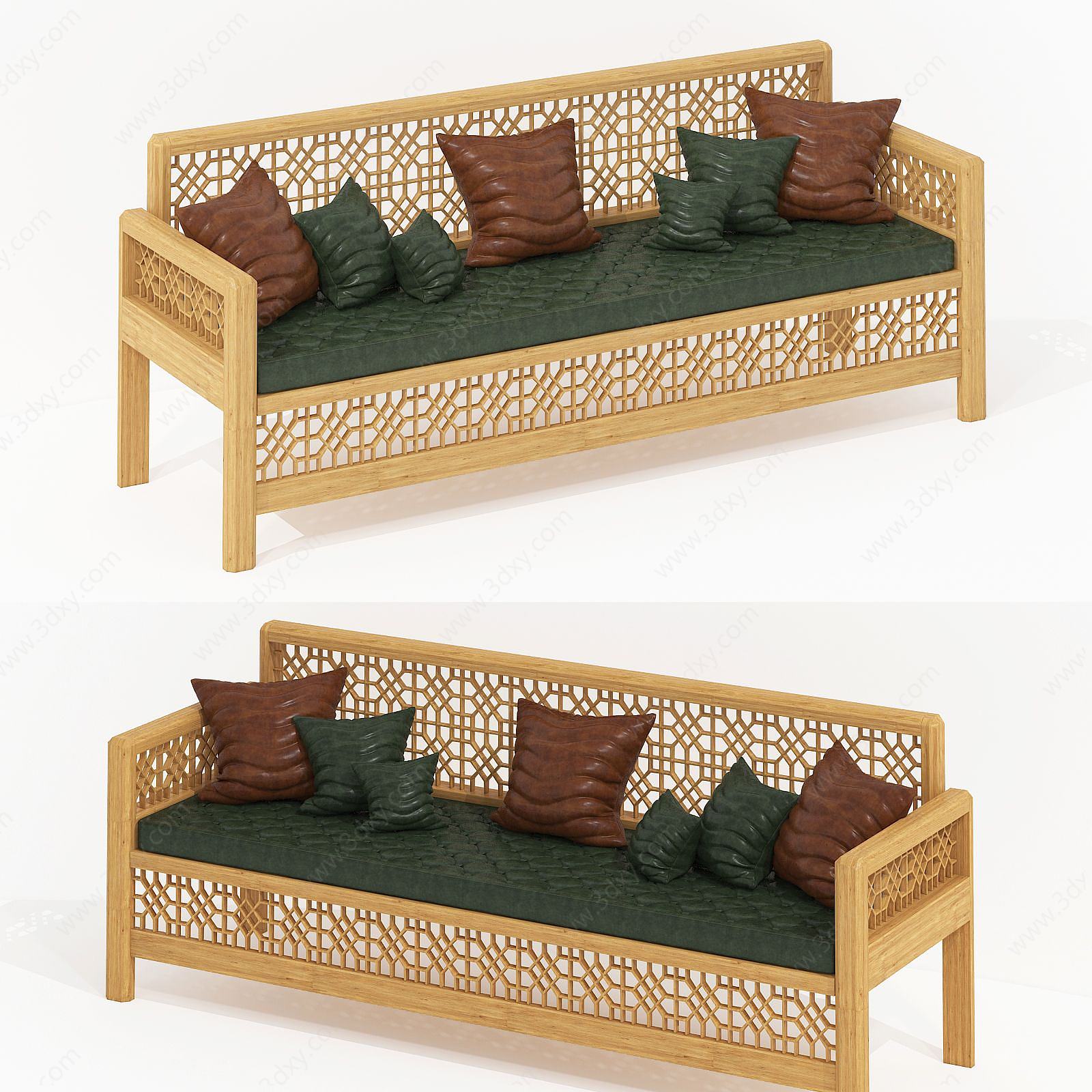 新中式休闲多人沙发3D模型