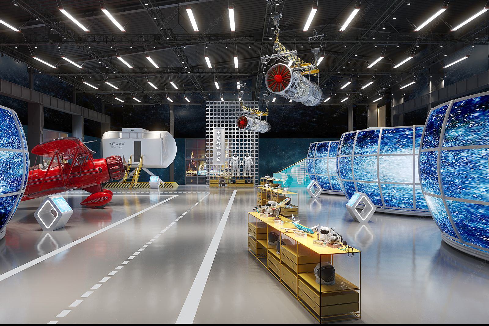 工业风飞机航天展厅展馆3D模型
