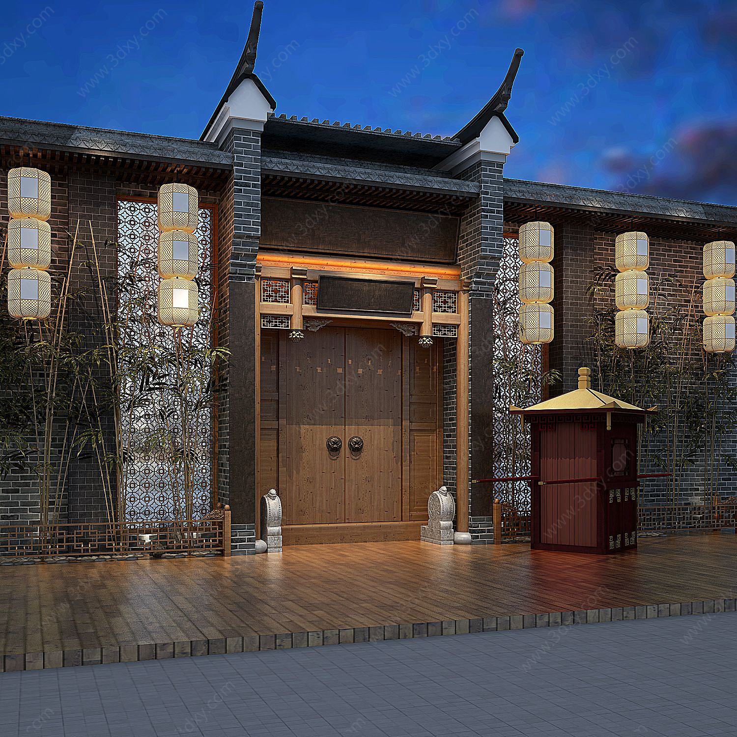 古典茶楼会馆门头招牌3D模型