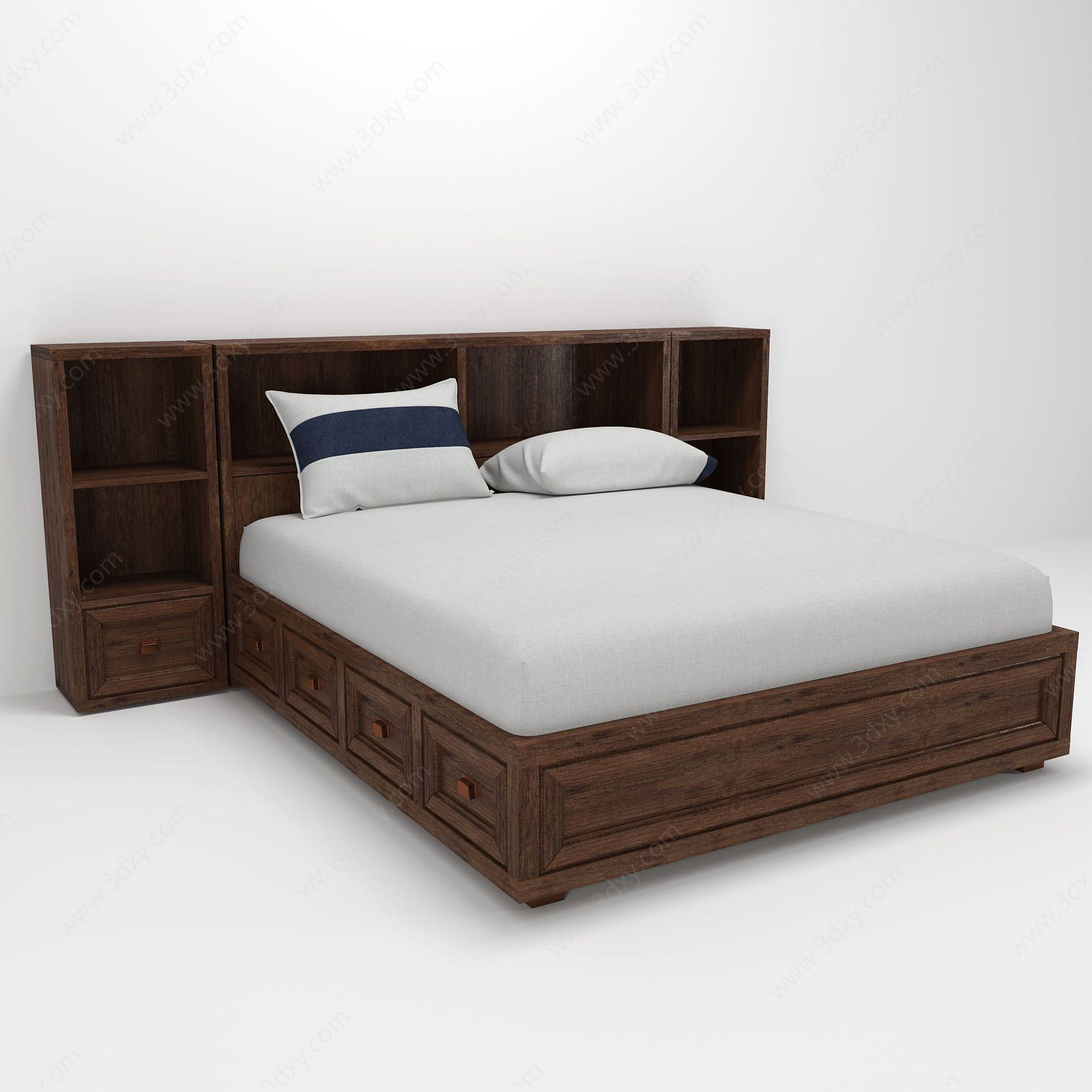 现代异形床头柜双人木床3D模型